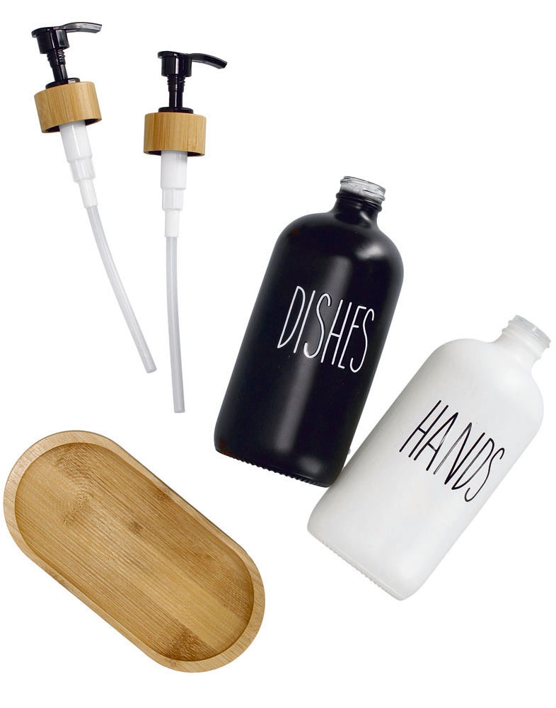 Zeller Present Spülmittelspender Glas / Bambus, Füllmenge je 500 ml, inkl. Tablett