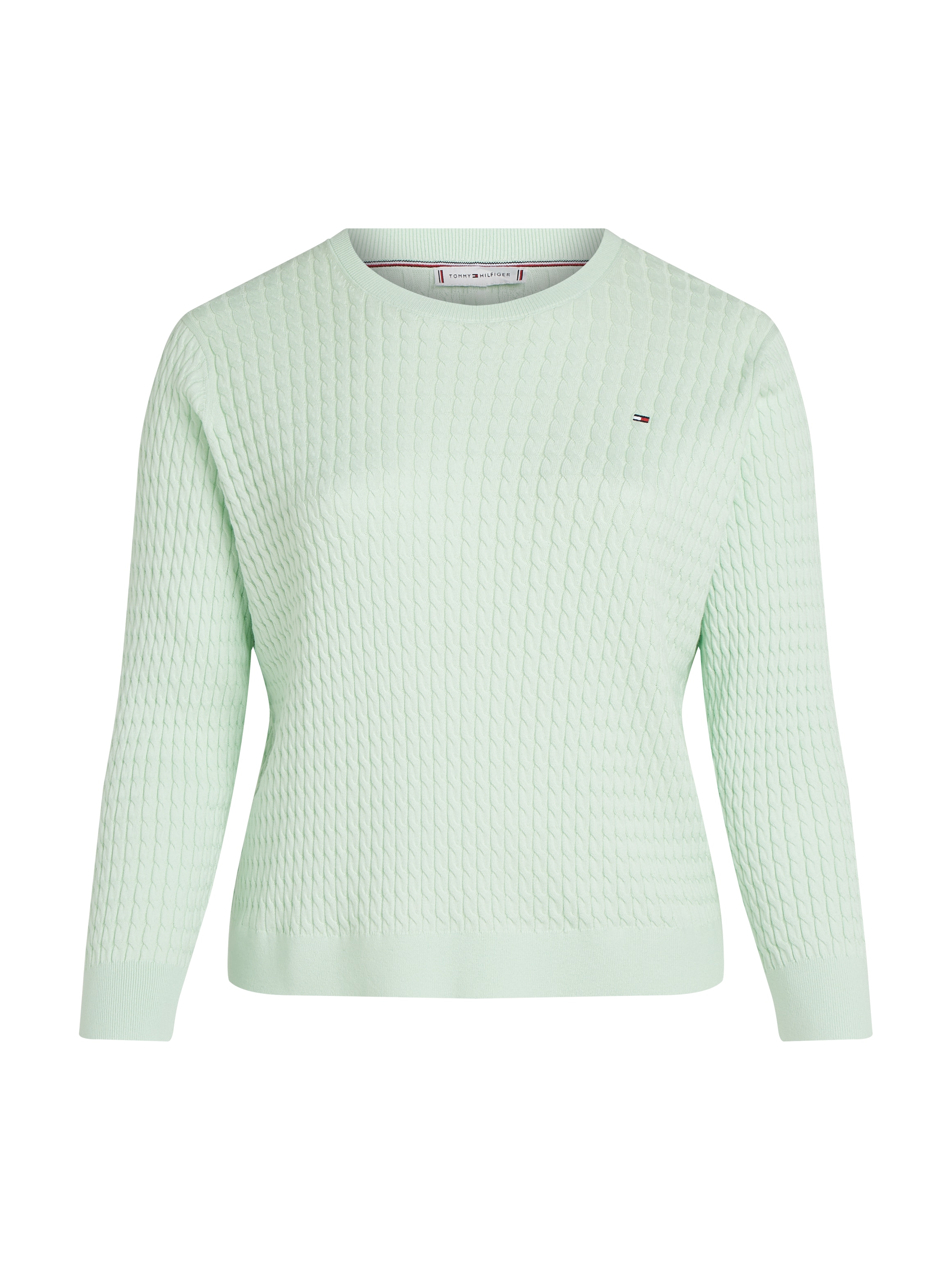 Tommy Hilfiger Curve Rundhalspullover »CRV CO CABLE C-NK LS SWEATER«, in Grossen Grössen, Zopfmuster, Logostickerei