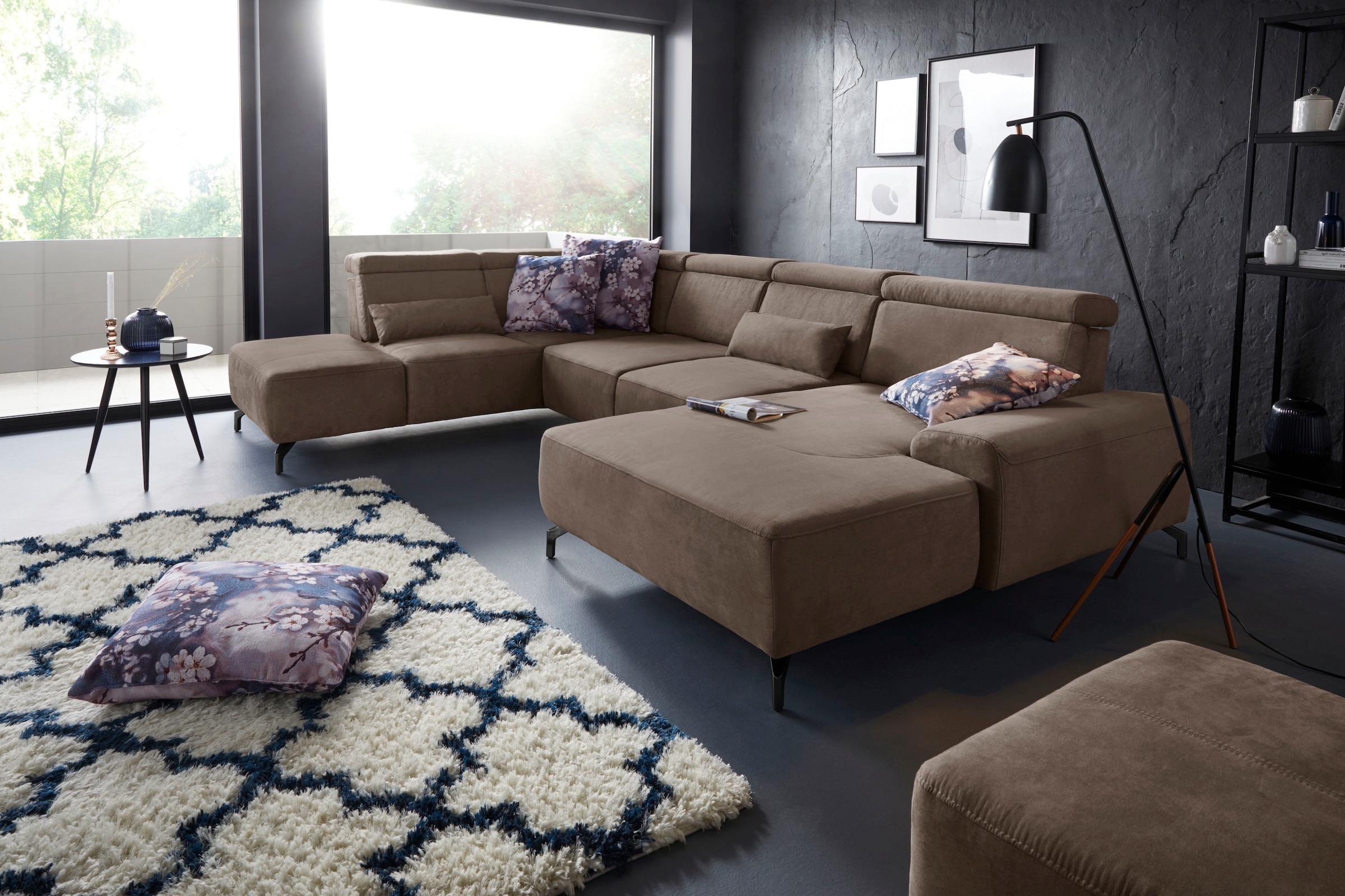 sit&more Wohnlandschaft »Gizeh U-Form«, 12 cm Fusshöhe, inklusive Sitztiefenverstellung und Kopfteilverstellung