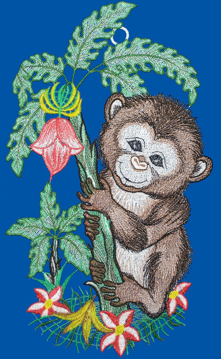 W. Reuter & Sohn - Plauener Spitze® Tableau de fenêtre »Fensterbild "Äffchen" farbig«