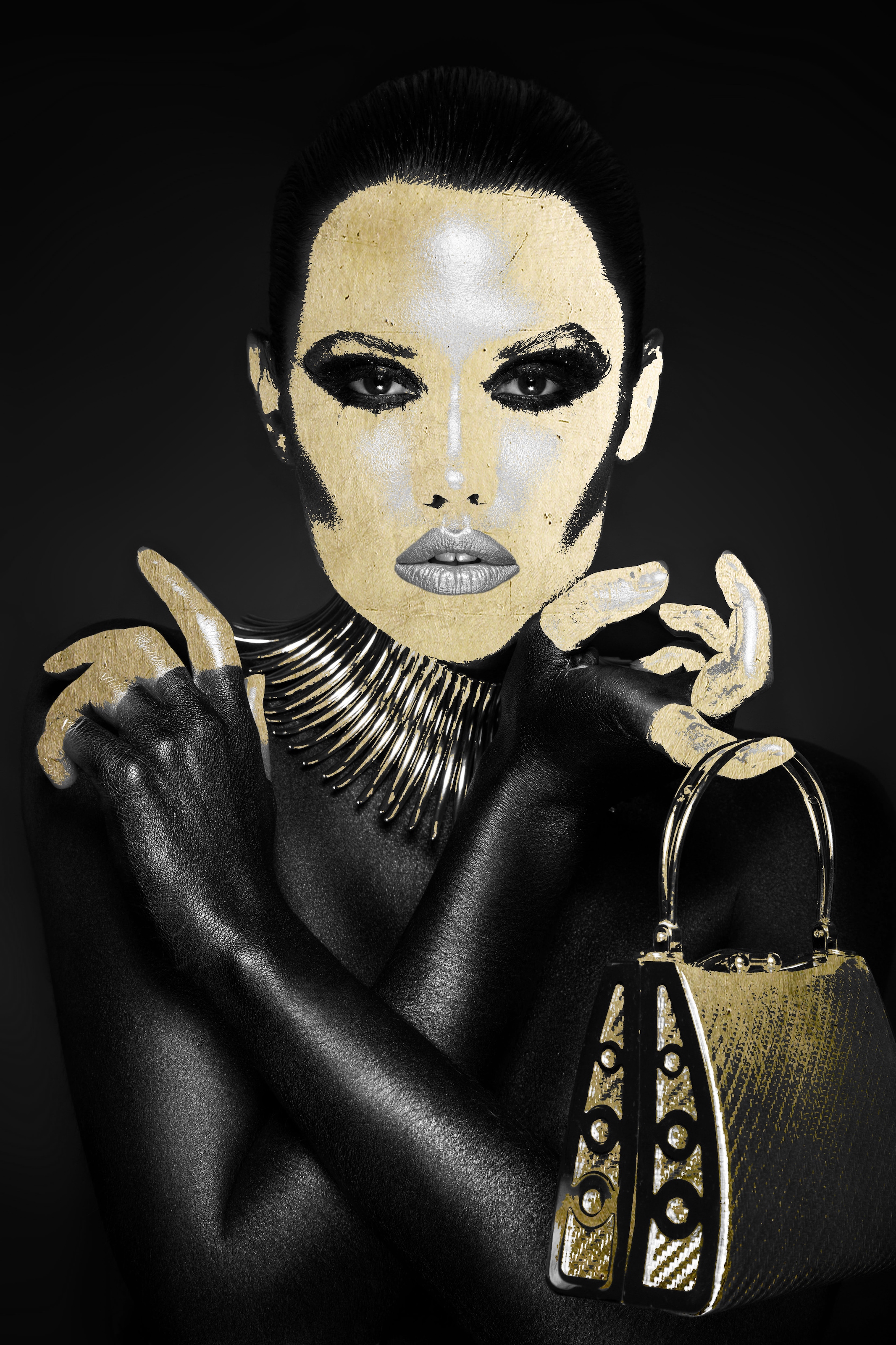 Image of queence Acrylglasbild "Chensit" Bilder von Frauen Fashion Frau Gemälde Magazincover Mode Modern 1 Stk. tlg. von Hand eingearbeitete Blattgold Applikationen