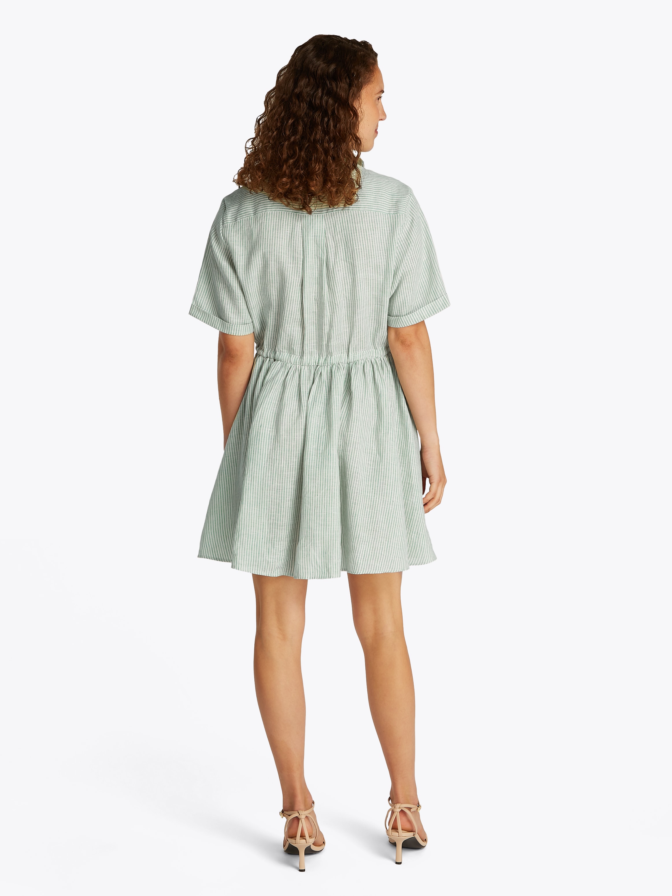 Tommy Hilfiger Hemdblusenkleid »ESS LINEN S/S SHORT DRESS«, mit Tunnelzug in der Taille, mit Rückenfalte,kühlendes Premium Leinen