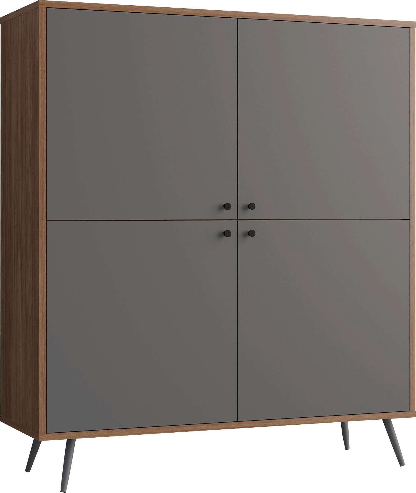 SalesFever Highboard, Stauraumschrank in moderner Farbkombination von Walnuss und Grau