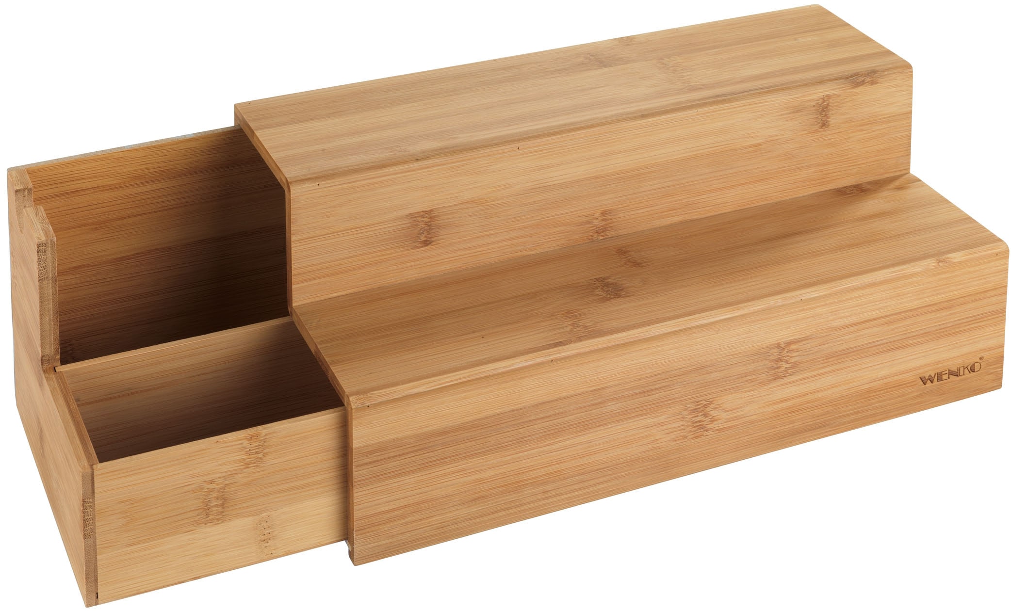 Image of WENKO Aufbewahrungssystem "Bambus Treppe" Küchenregal mit 2 Stufen und Schublade, ideal für die Arbeitsplatte