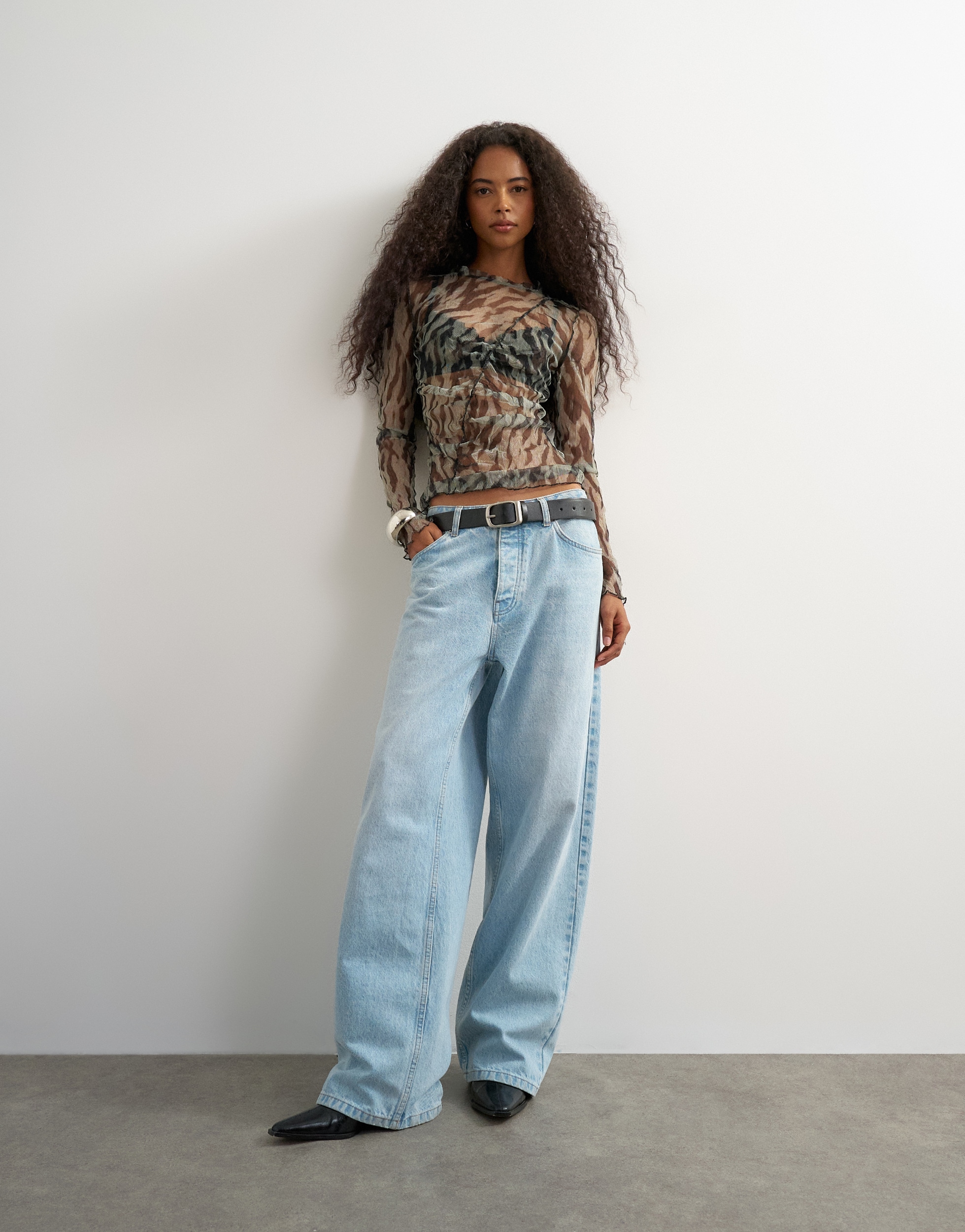 TOPSHOP T-shirt à manches longues »TSBEATE L/S CREWNECK MESH TOP JRS« polyester, coupe slim