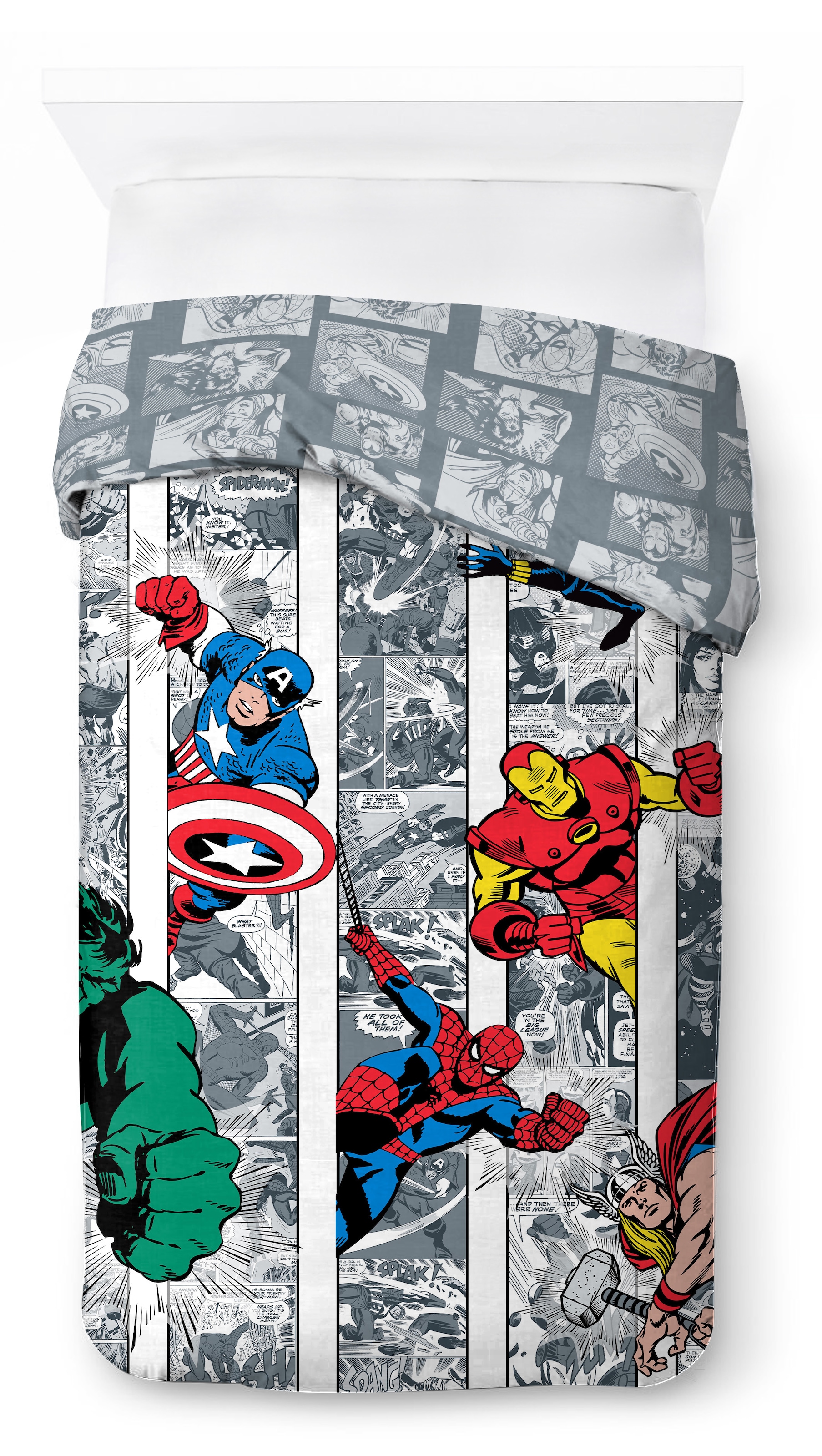 MARVEL Linge de lit pour enfants »Marvel Comics Bettbezug-Set 135x200 cm + Kissenbezug 80x80 cm« 2 pièces 100 % coton, lavable en machine, réversible