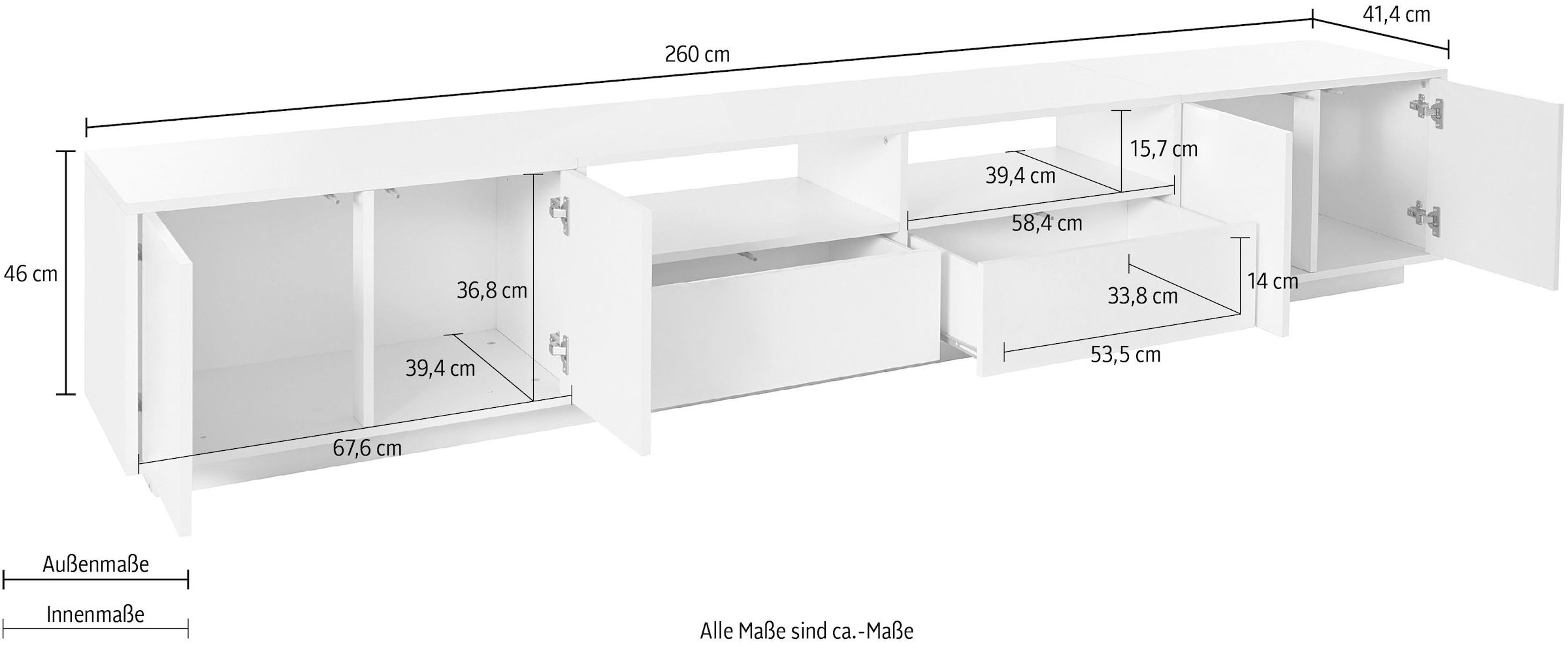 INOSIGN Lowboard »bloomTV-Board, TV-Schrank«, Breite ca. 260 cm
