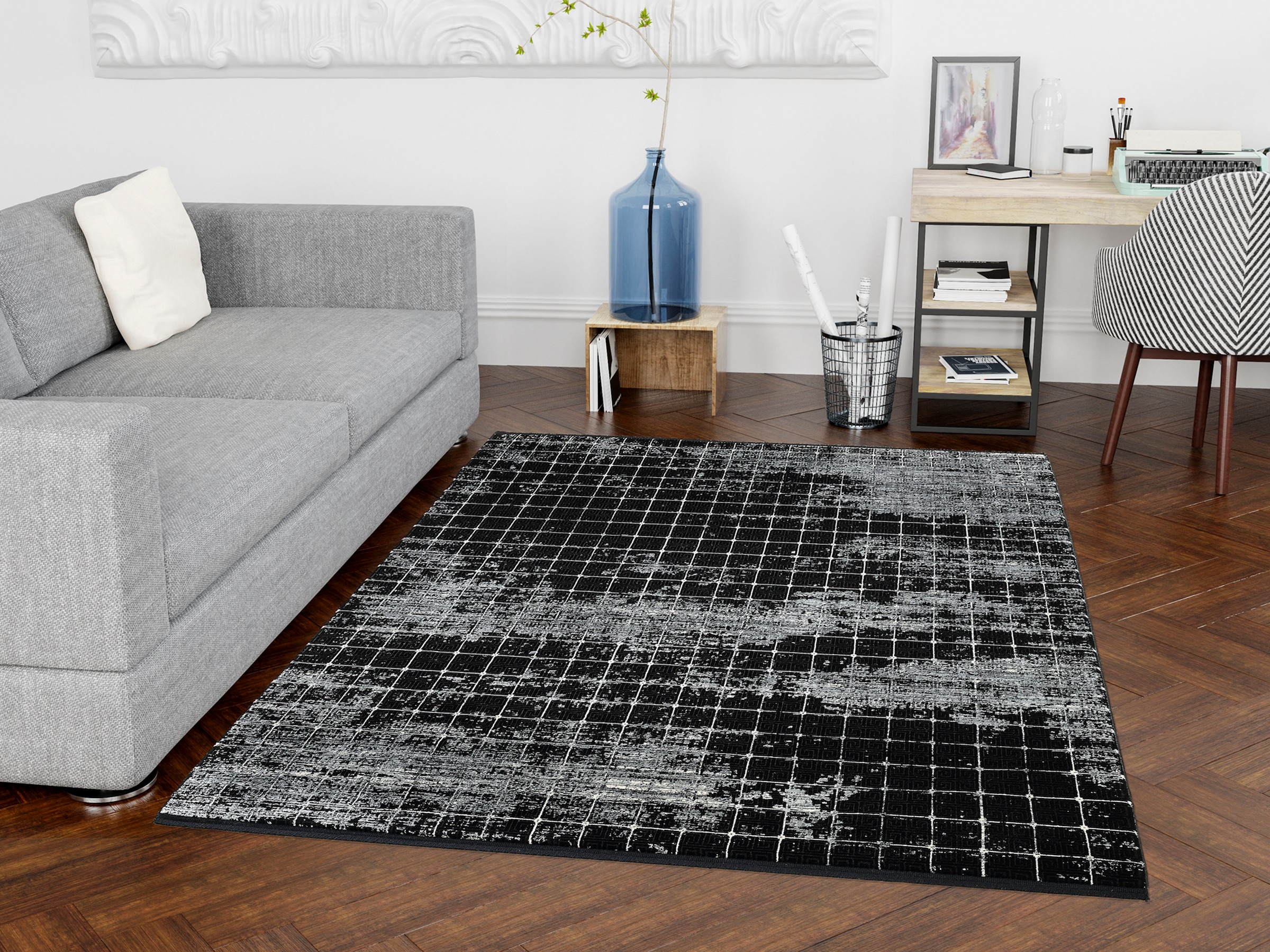 WK WOHNEN Teppich »BLACKLINE QUADRO«, rechteckig, 8 mm Höhe, fein eingefasst, sowie speziell veredelt, besonders flache Struktur