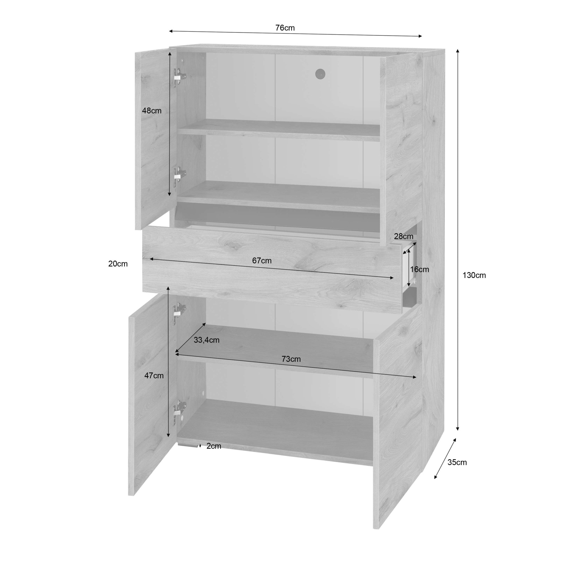 Home affaire Armoire intermédiaire »Wisla« mit 4 Türen & 1 Schublade, Breite 76 cm, Höhe 130 cm