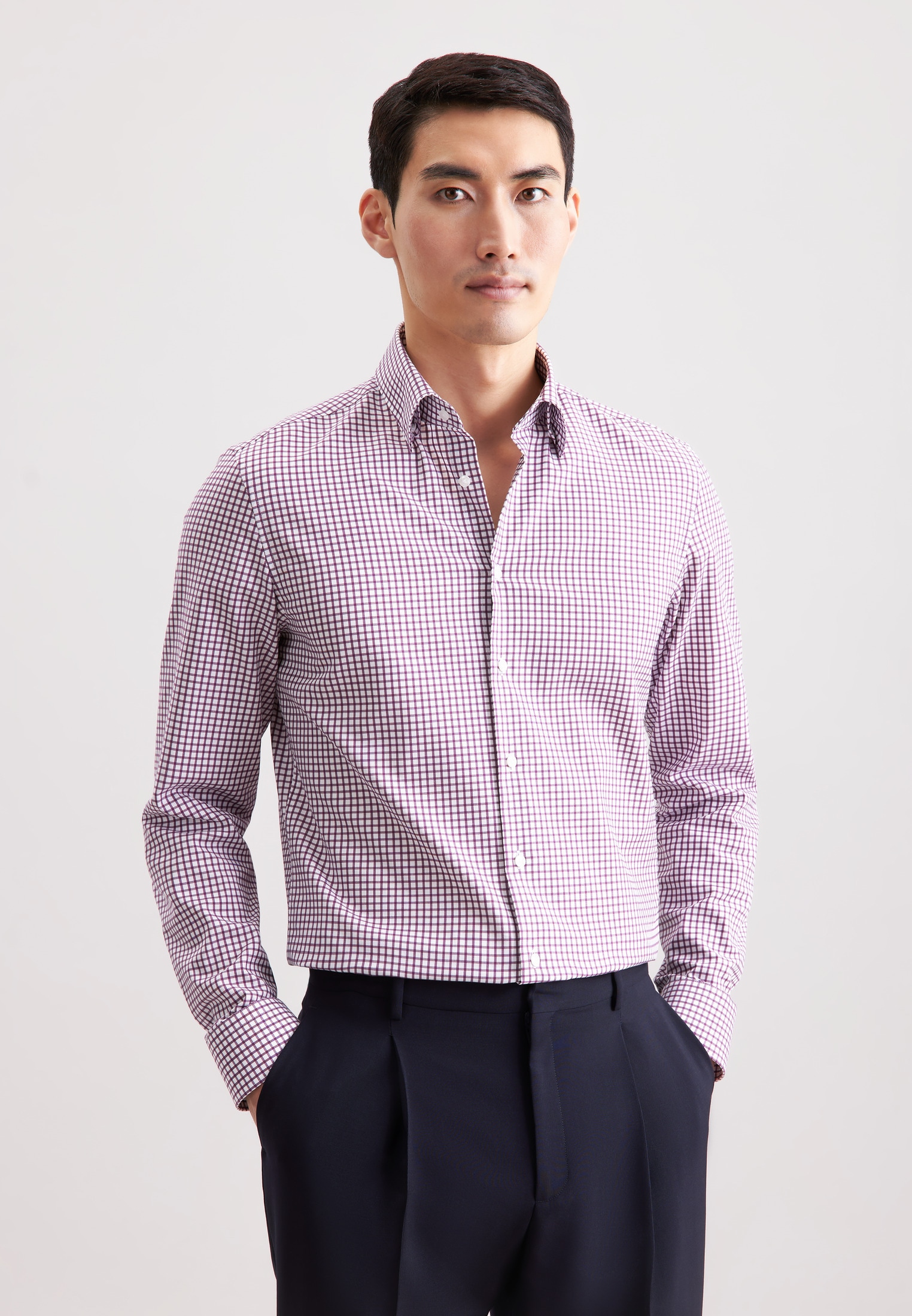 seidensticker Businesshemd »Schwarze Rose« Slim 1/1 Covered-Button-Down-Kragen Karo