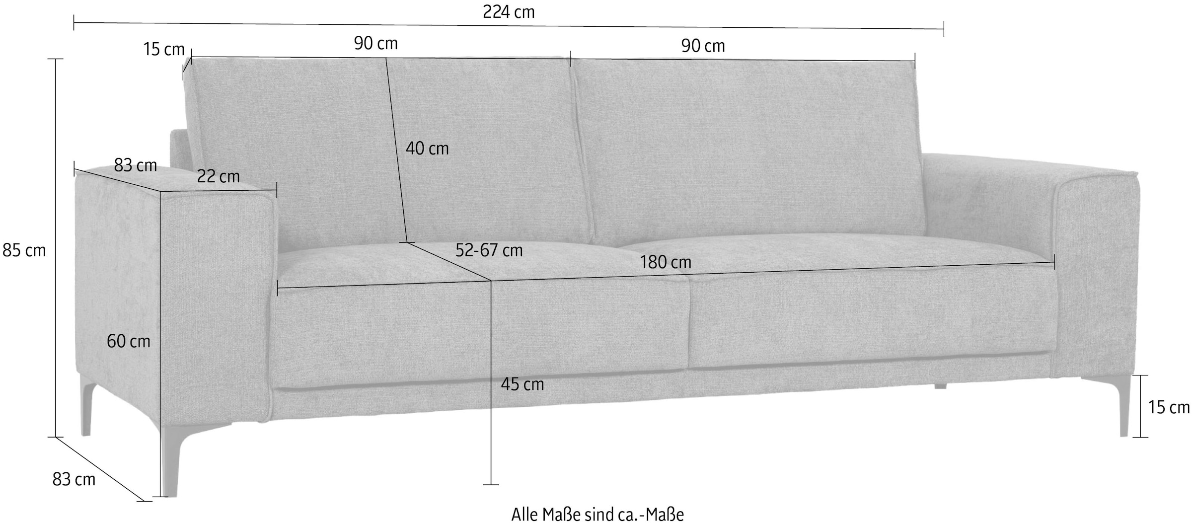 GOODproduct 3-places »OLAND, B: 224 cm - Skandi-Design, Chenille-Bezug« Struktur, Flachgewebe, Luxus-Microfaser, Boucle