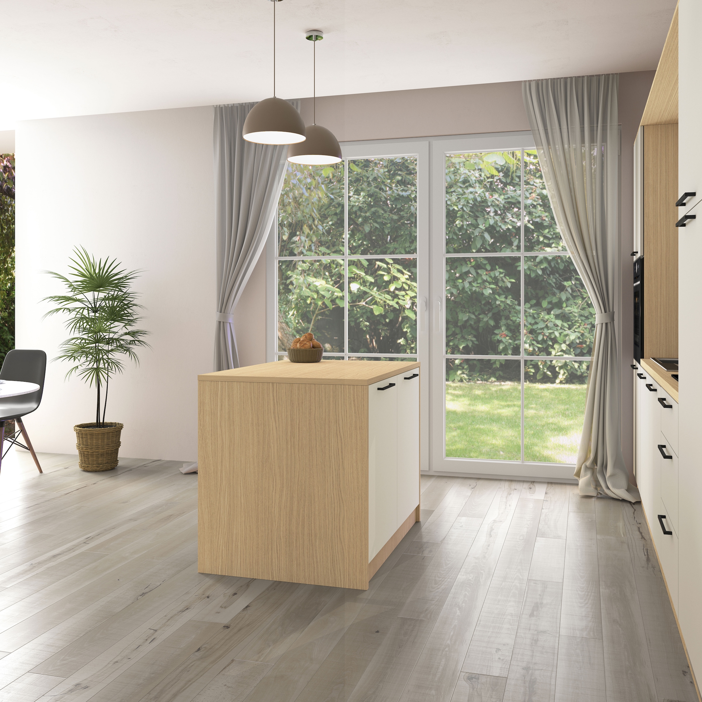 KOCHSTATION Ilot de cuisine »KS-Luna« Largeur 115 cm, 2 portes, 4 compartiments intérieurs, 2 places à manger, portes amorties