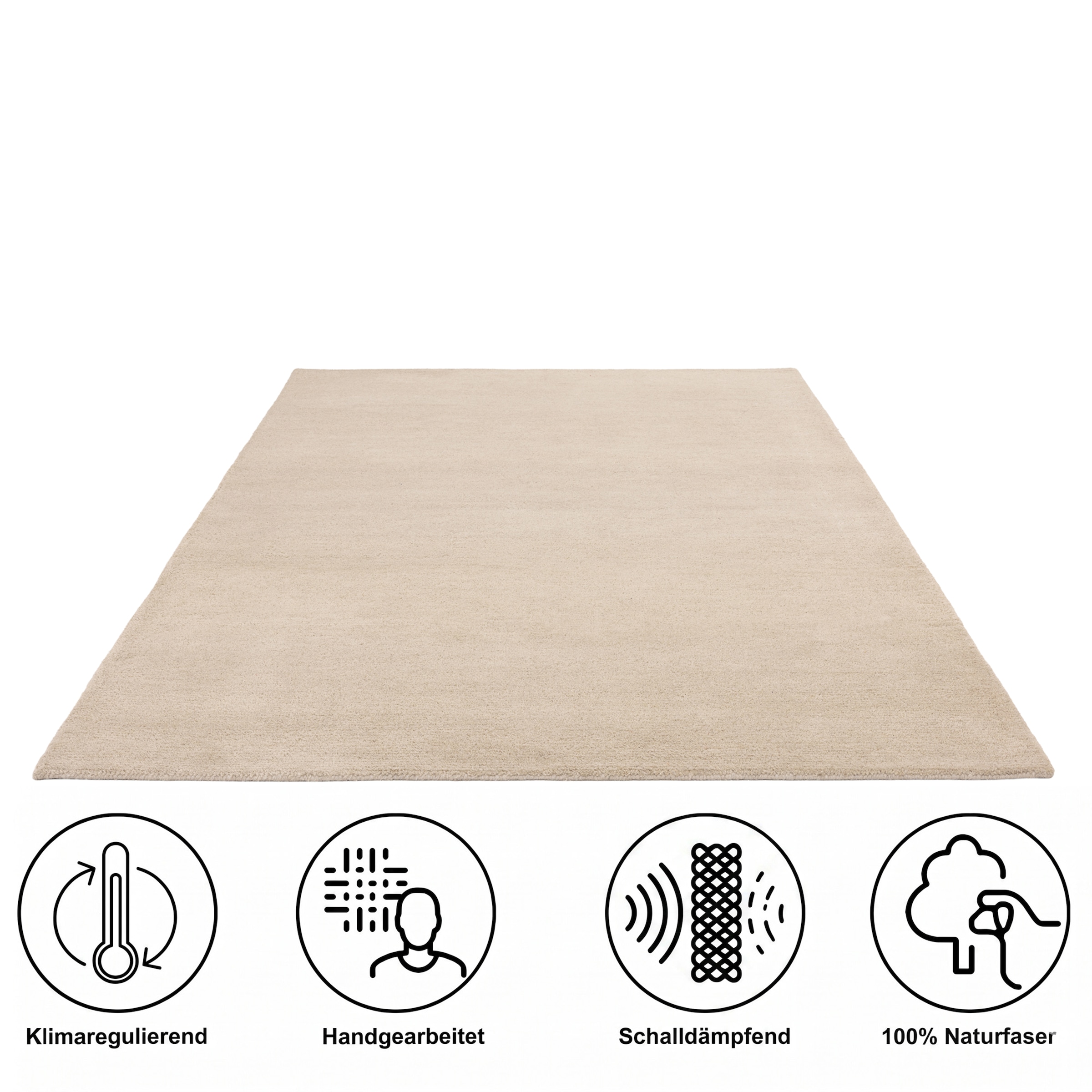 GOODproduct Wollteppich »Gabbo Natur, Handgefertigt, Teppich, reine Wolle, meliert« rechteckig 14 mm Höhe reine Wolle, Uni, Wohnzimmer, Schlafzimmer, Esszimmer