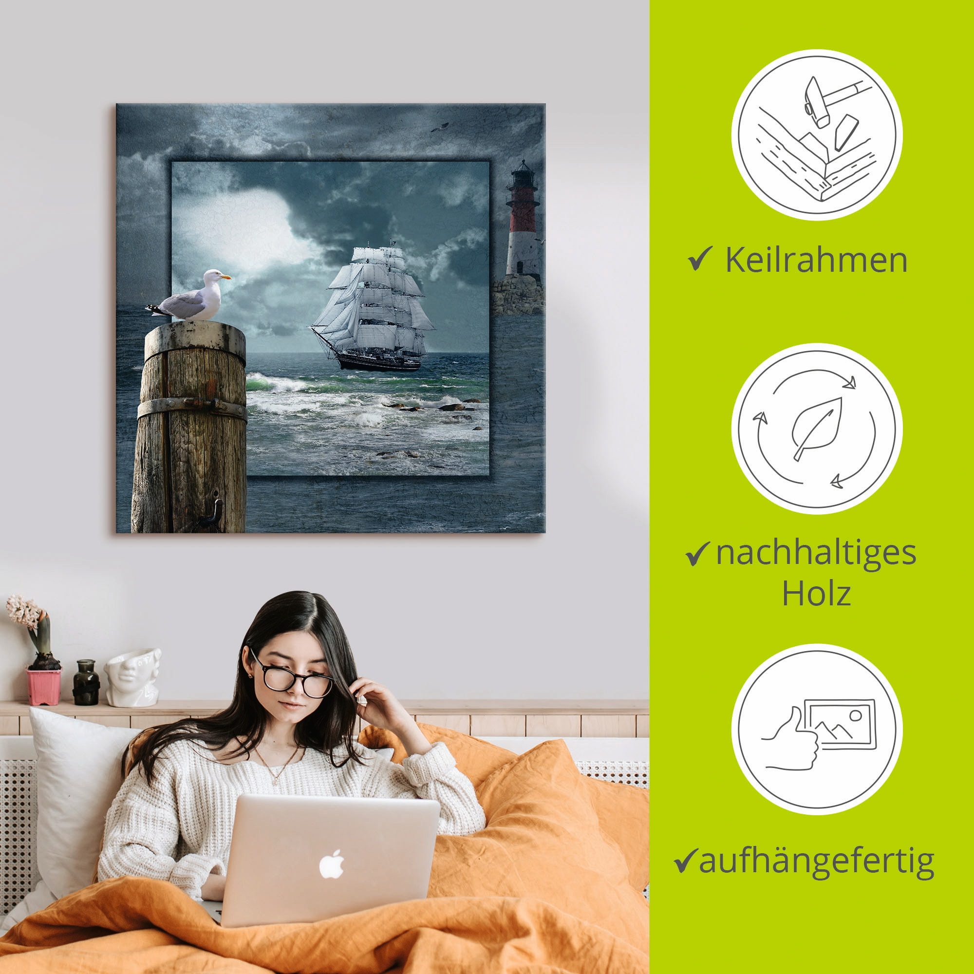 Artland Wandbild »Maritime Collage mit Segelschiff«, Boote & Schiffe, (1 St.), als Leinwandbild, Poster, Wandaufkleber in verschied. Grössen