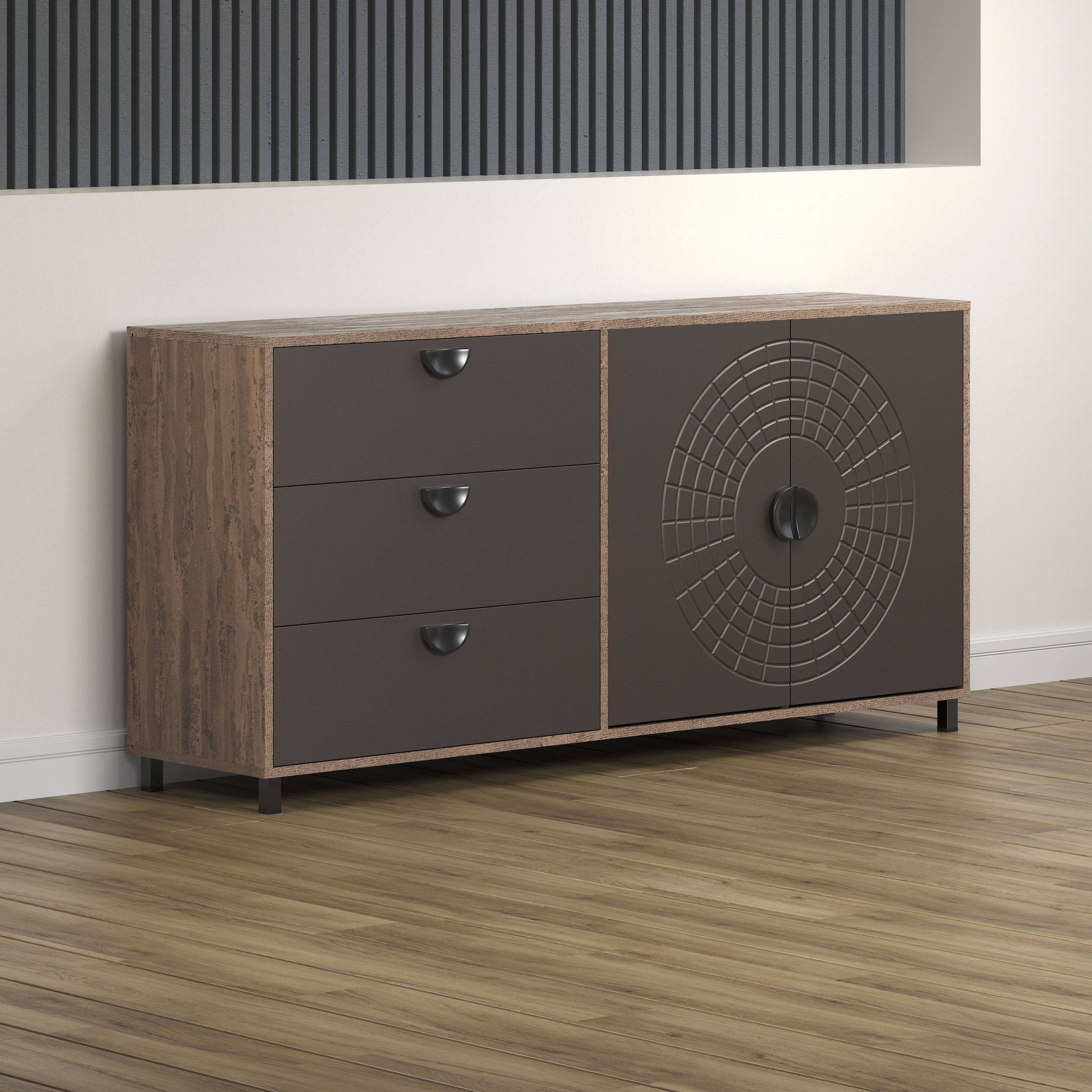INOSIGN Sideboard »Fusion« 1 Stk. tlg. Kommode mit markantem Kreismuster - Antikoptik - (B/T/H) 176/42/86 cm