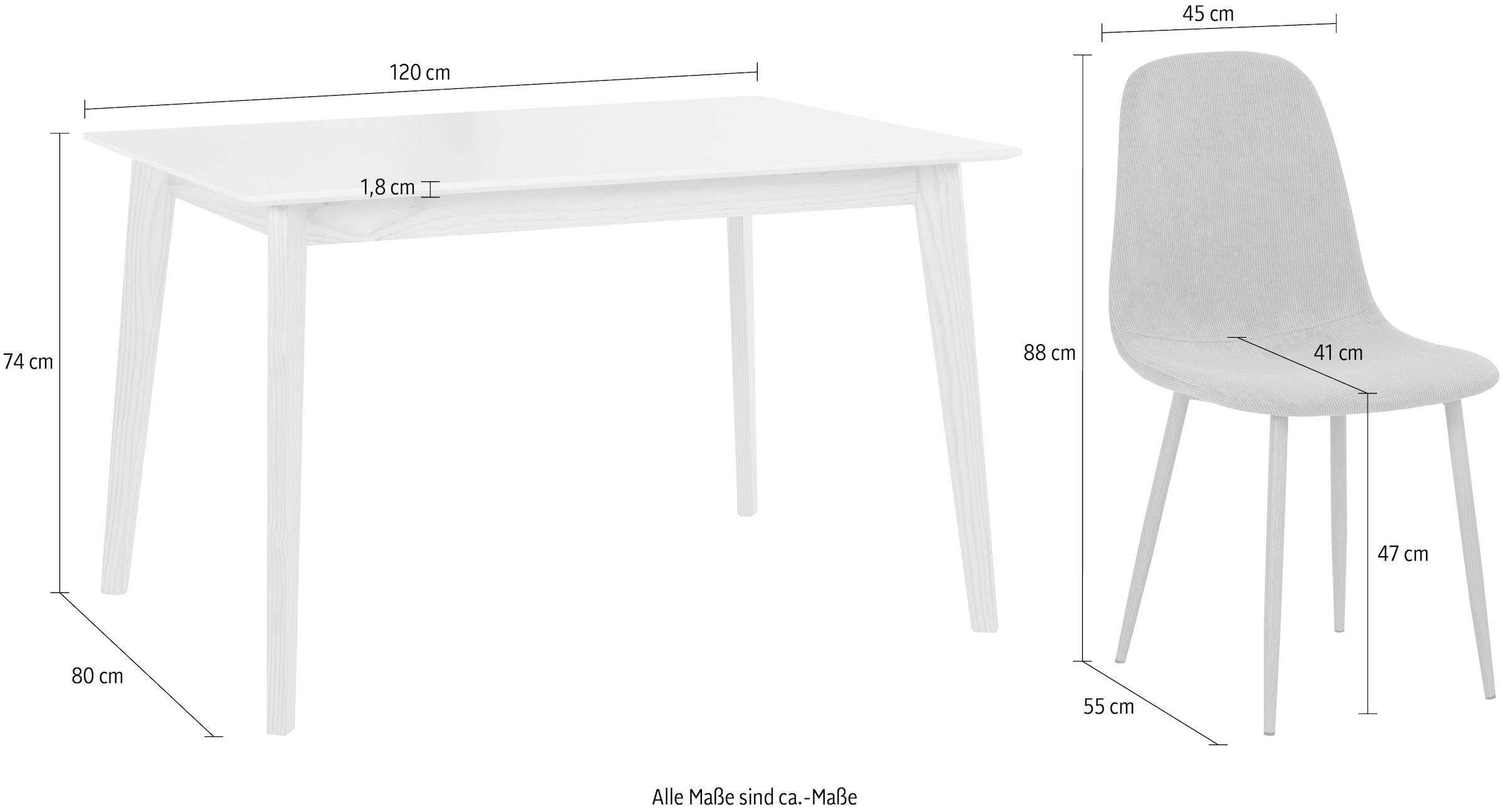kaufen »Kaitlin und 4 bestehend cm bequem aus 120 (Set, Homexperts Tischgruppe«, Breite tlg., 5 »Kailtin« Stühlen) Essgruppe Esstisch