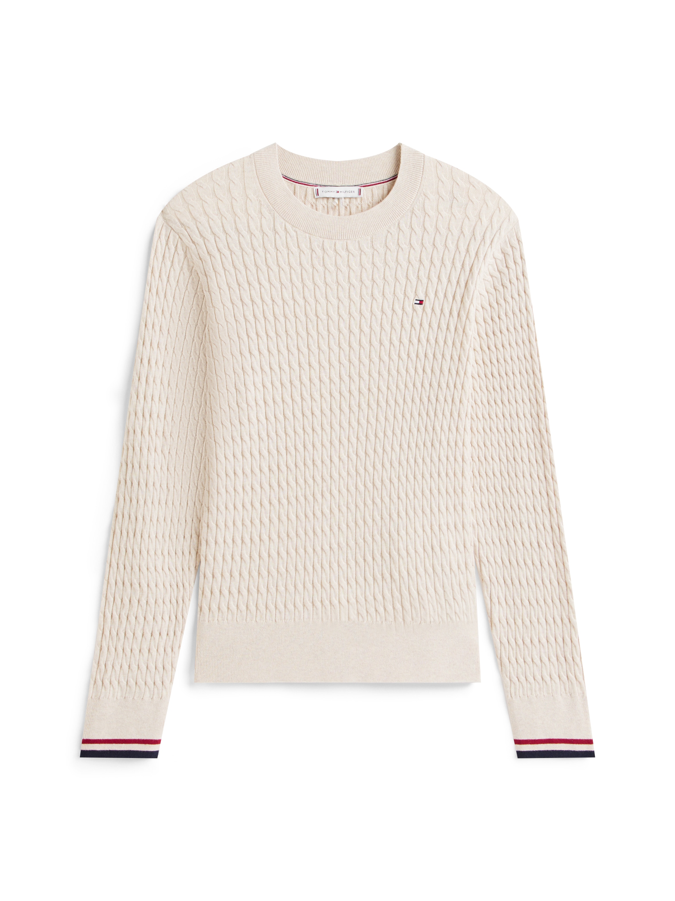Tommy Hilfiger Rundhalspullover »CO CABLE C-NK LS SWEATER«, mit Zopfmuster