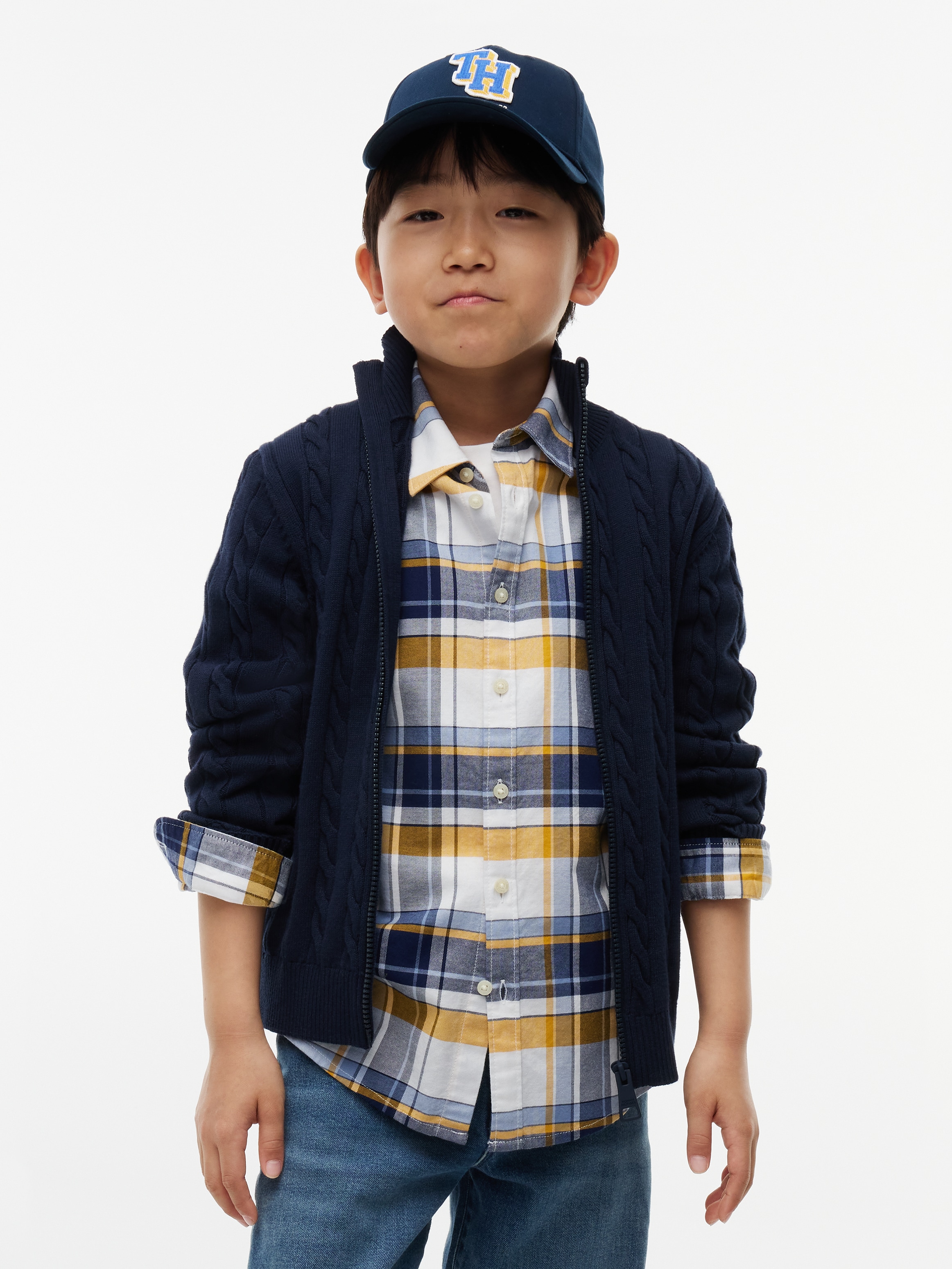 Image of Tommy Hilfiger Strickjacke Zopfmuster, Stehkragen, reine Baumwolle, Kinder bis 16 Jahre