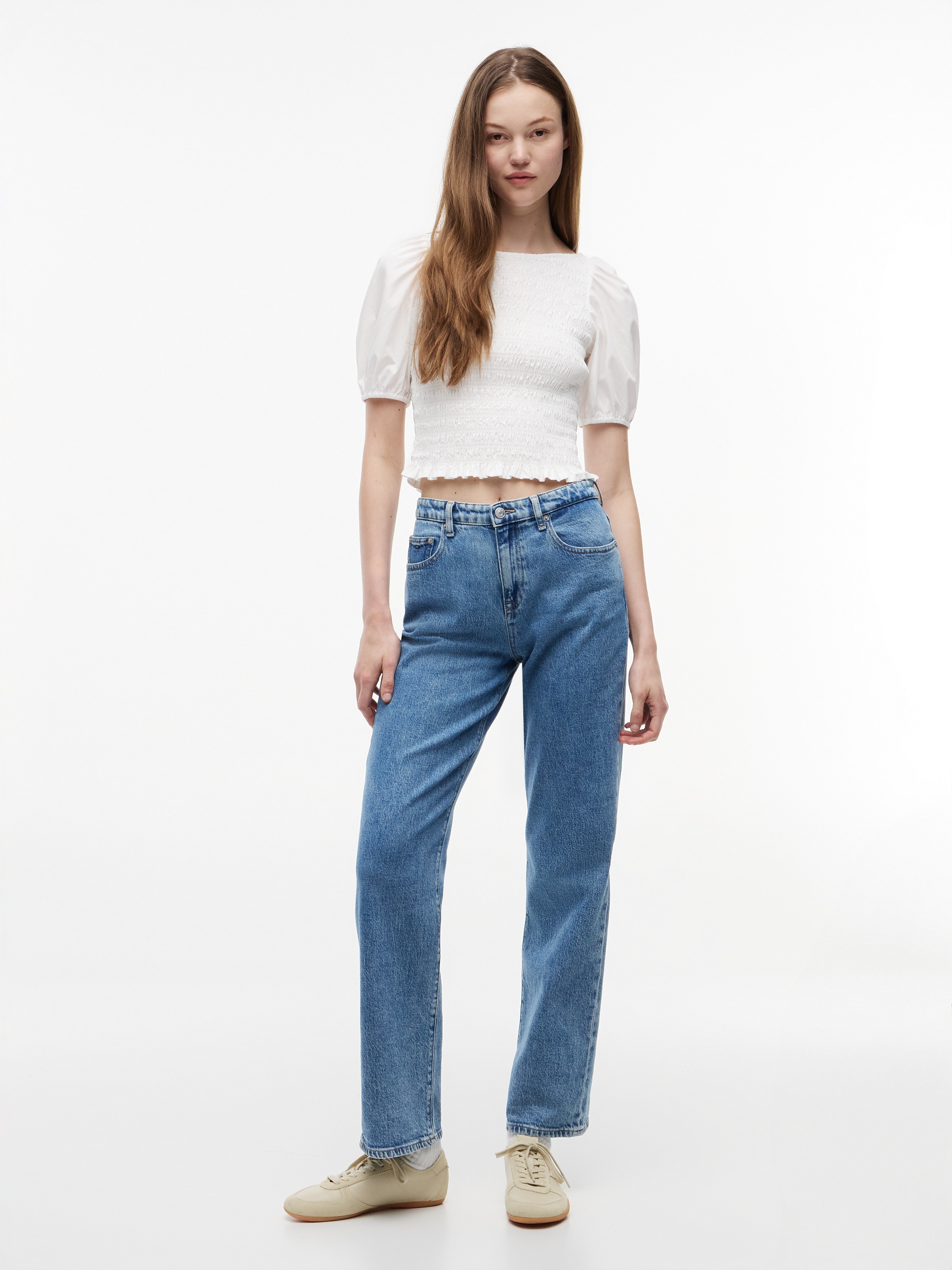 Tommy Jeans Blouse à manches courtes »TJW SMOCKED SS BLOUSE« Baumwolle, Puffärmel