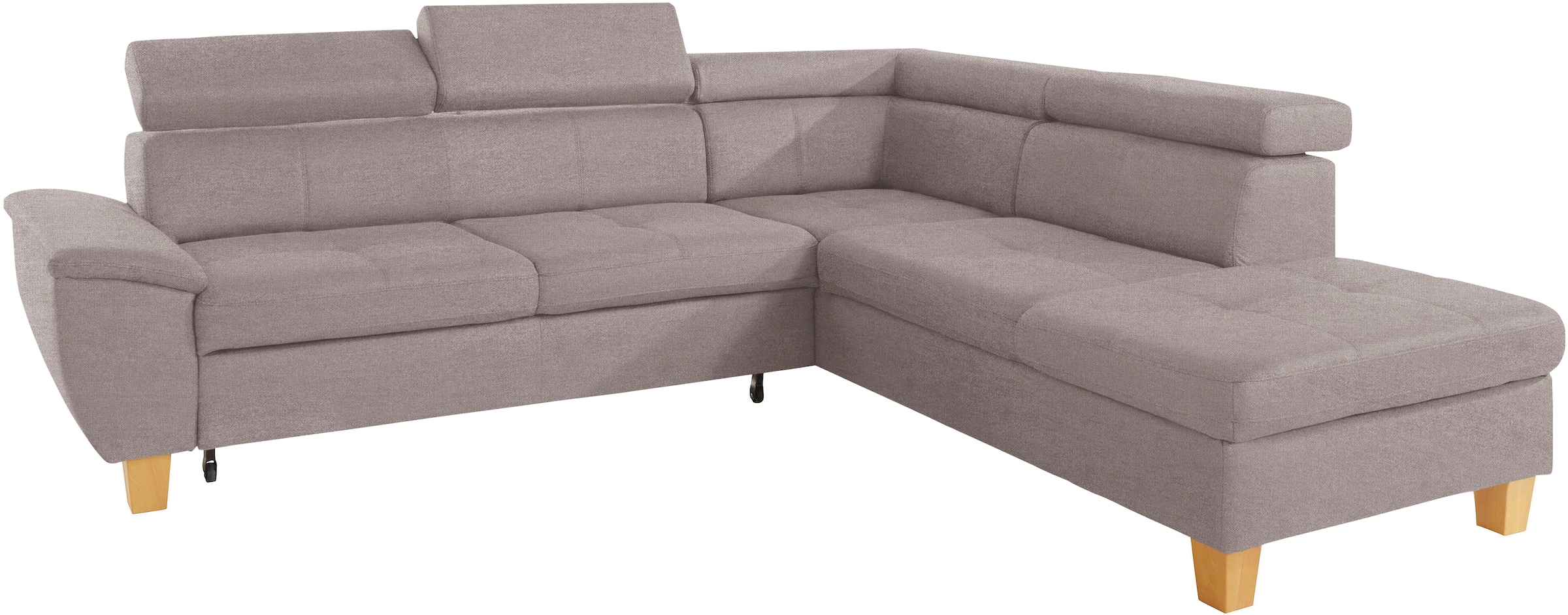 exxpo - sofa fashion Canapé d'angle »Enya, hoher Sitzkomfort, Breite 266cm, bequem, 12cm hohe Füsse, L-Form« mit Kopfteilverstellung, wahlweise Bettfunktion u. Bettkasten
