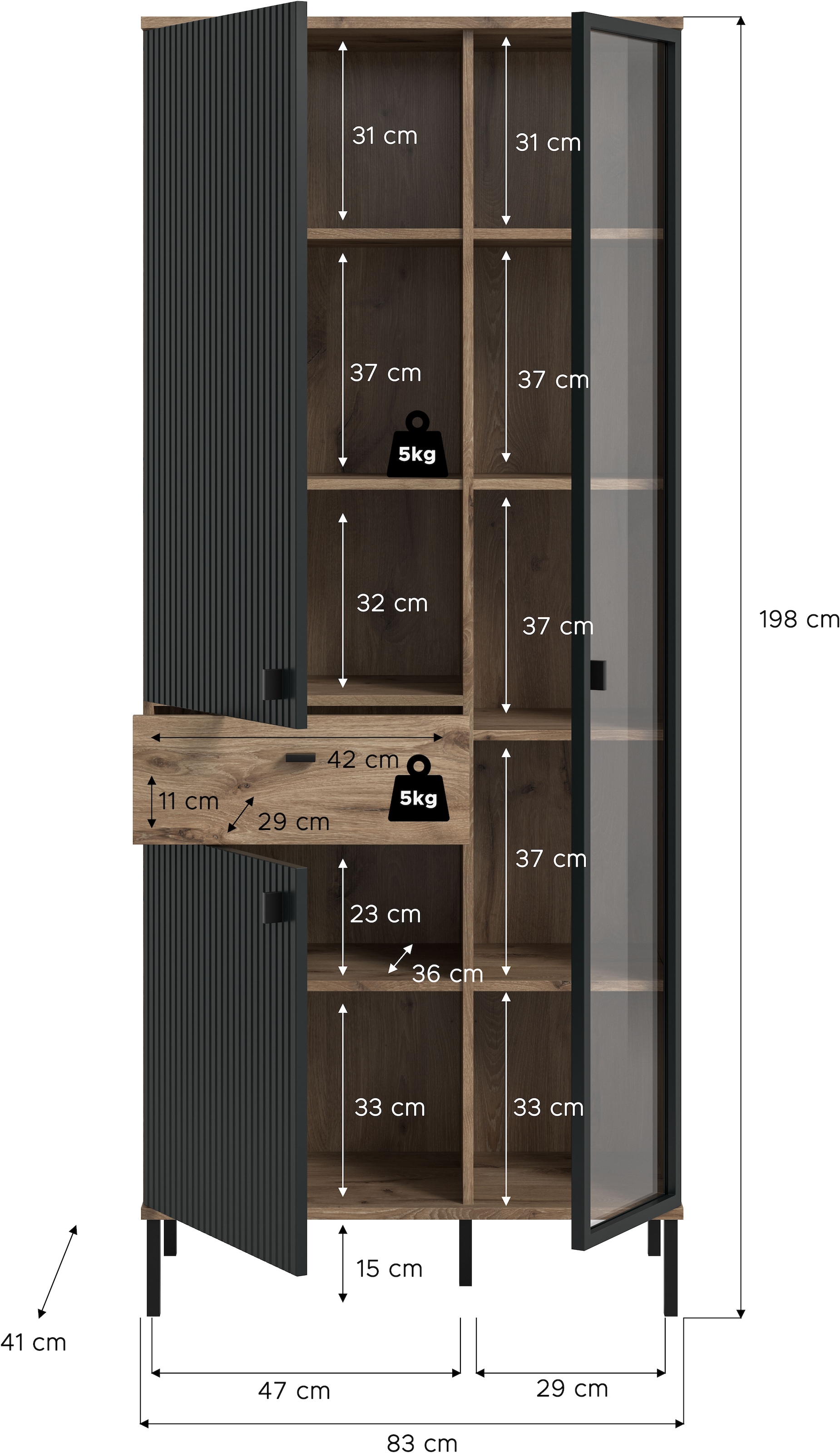 INOSIGN Stauraumvitrine »TREVERK, Breite 83 cm, hochwertige MDF-Front schwarz tiefzieh« 1 Stk. tlg. Stauraumvitrine, Vitrine, Wohnzimmer