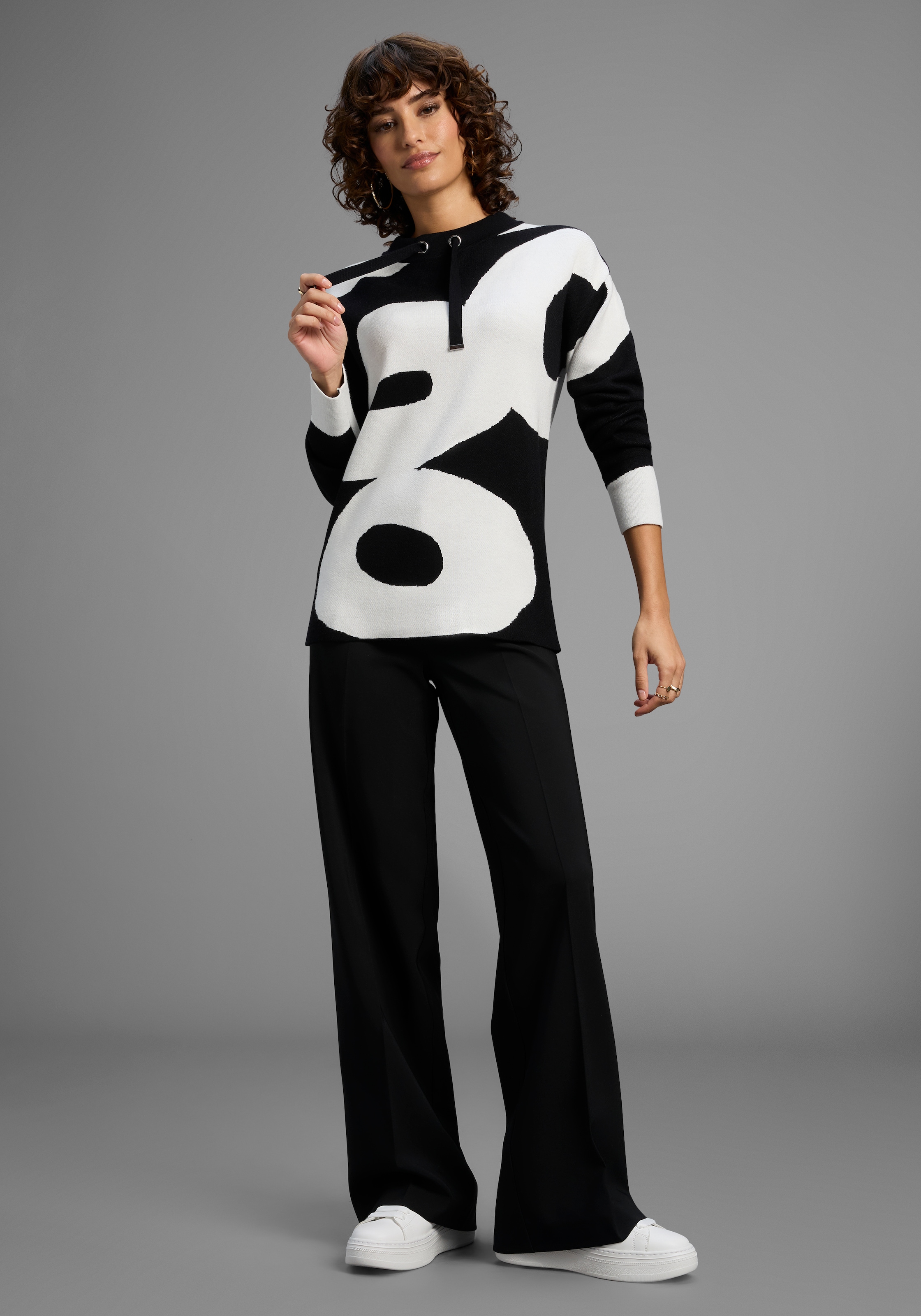 Laura Scott Pull jacquard kuscheliger Winterstrick mit Muster und Bindebändern - NEUE KOLLEKTION