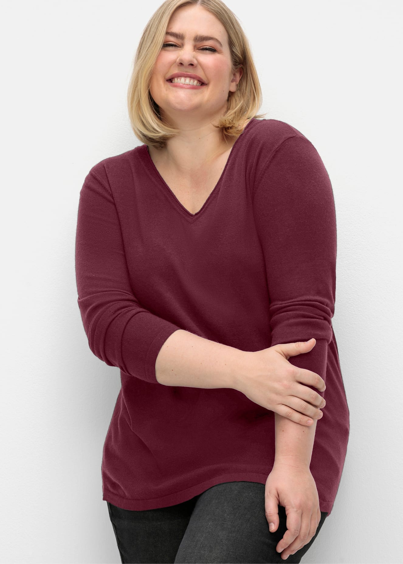 Sheego Pull col V »V-Ausschnitt-Pullover«