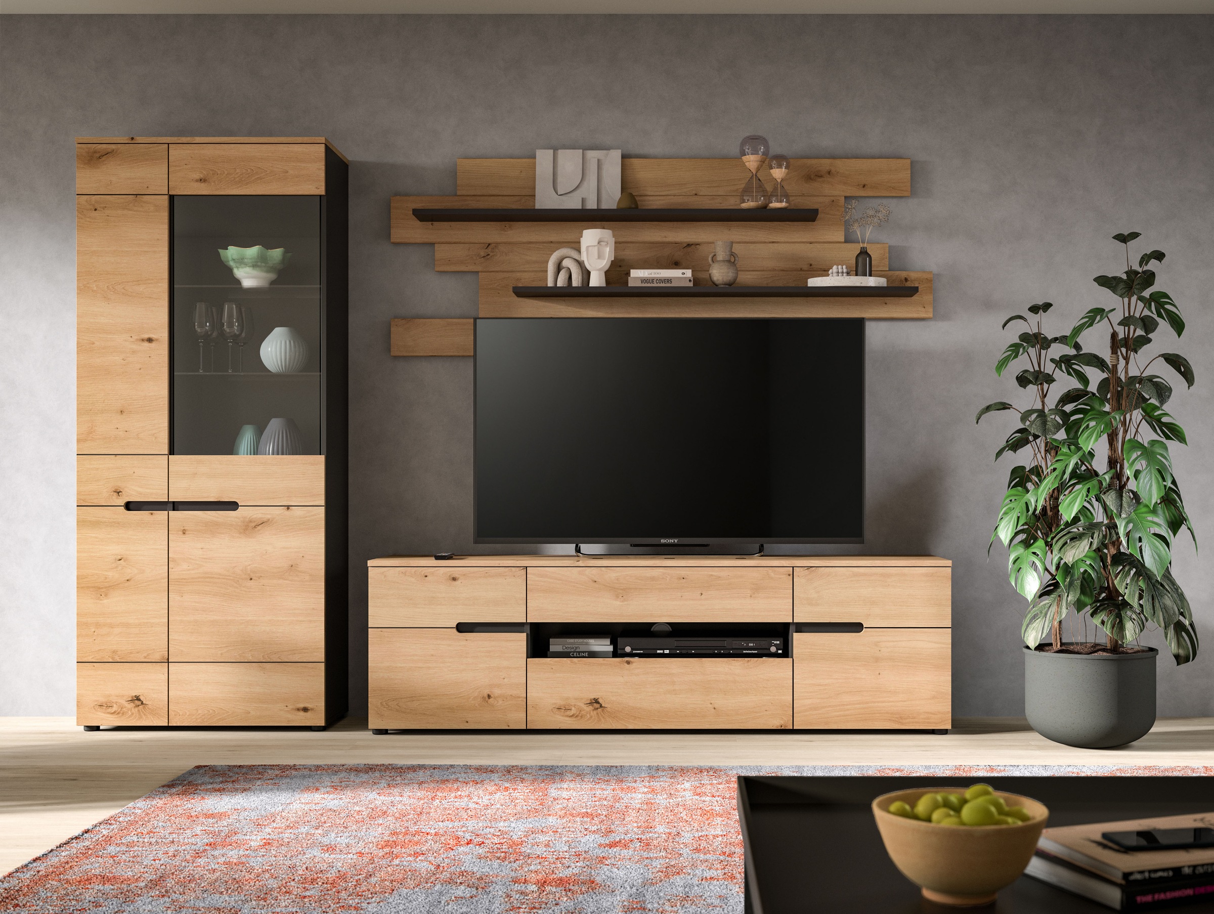 Image of Home affaire Wohnwand "REHAT, TOPSELLER, 3-teilig, Breite 280 cm, individuell stellbar" Set bestehend aus: Vitrine, Lowboard und Wandboard, 3 Stk. tlg.