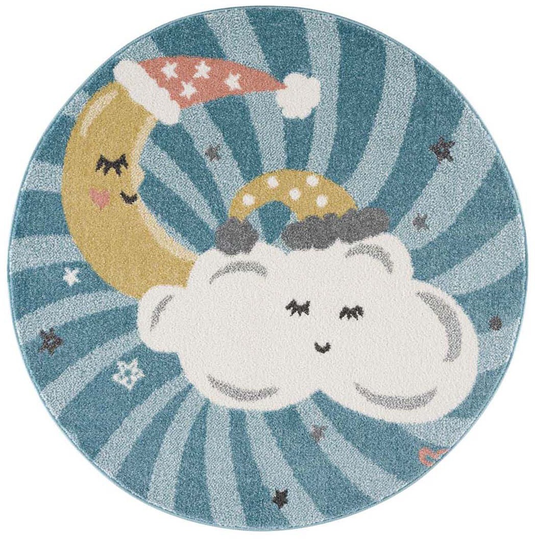 Carpet City Kinderteppich »Anime9380« rund 11 mm Höhe Teppich Mond, Wolken, Sterne, Weicher Flor