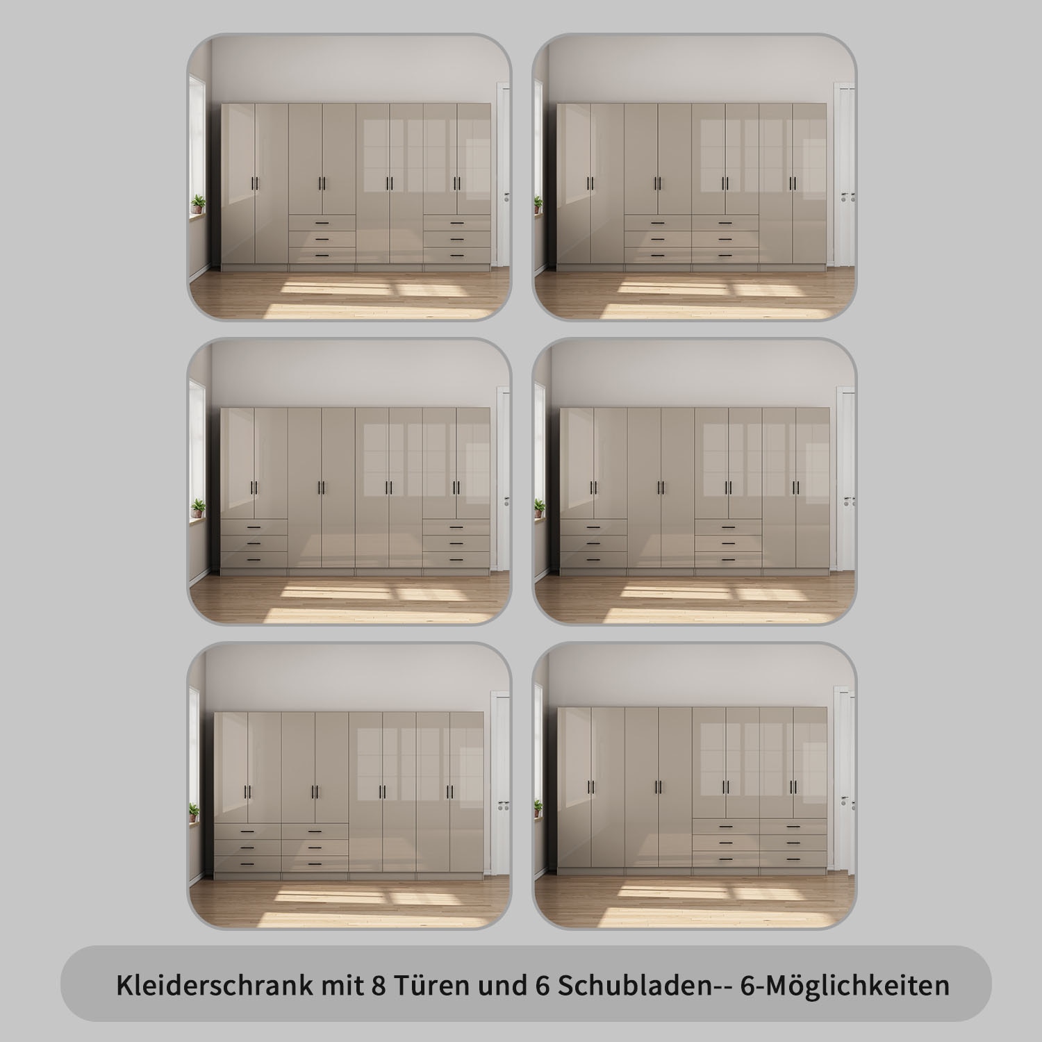 GOODproduct Kleiderschrank »Trento Schlafzimmerschrank Garderobe hochglanz« Schrank mit 8 Türen und 6 Schubladen, hochglänzende Fronten