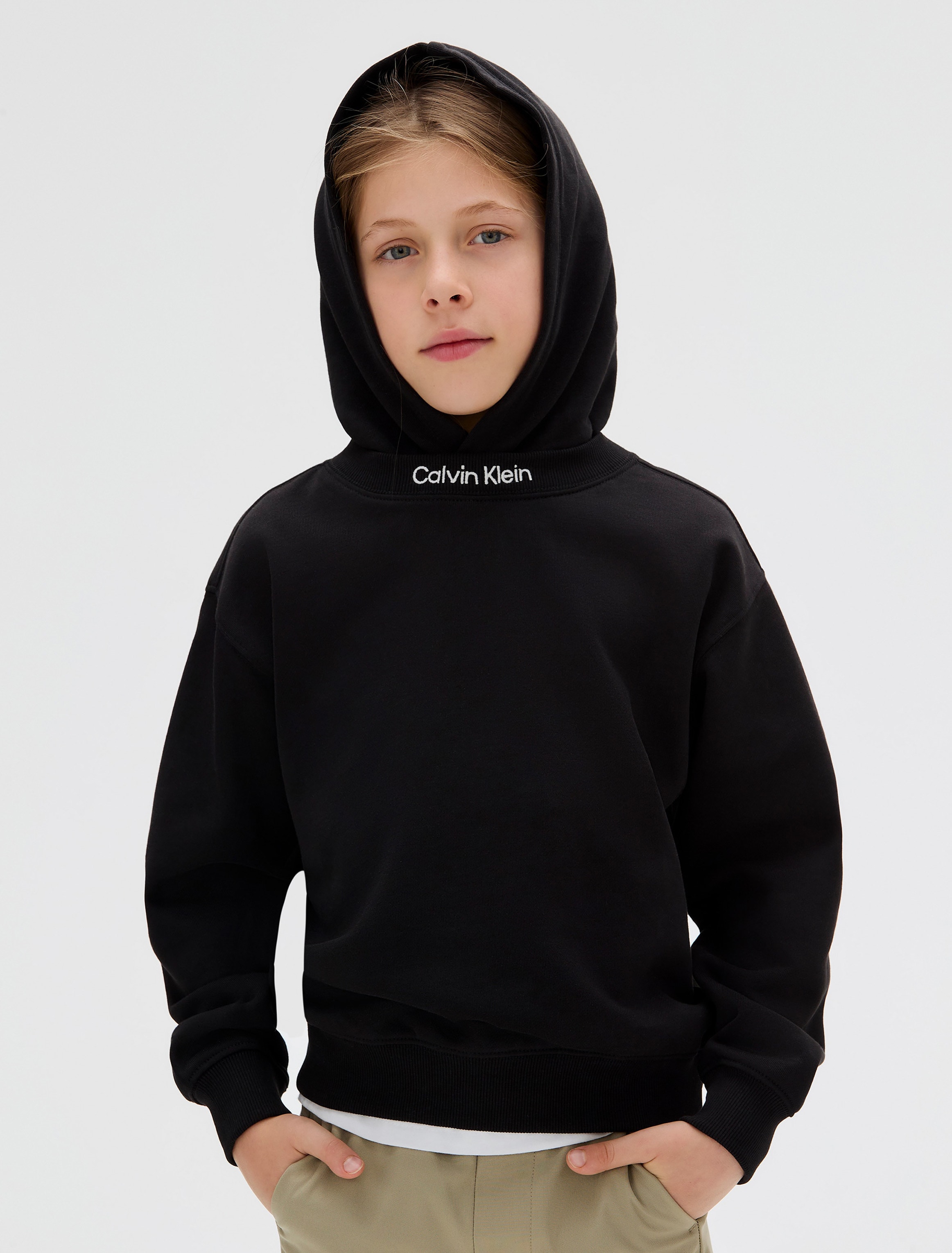 Calvin Klein Jeans Kapuzensweatshirt »NECK EMBRO LOGO TERRY HOODIE«, für Kinder bis 16 Jahre, Logo-schriftzug