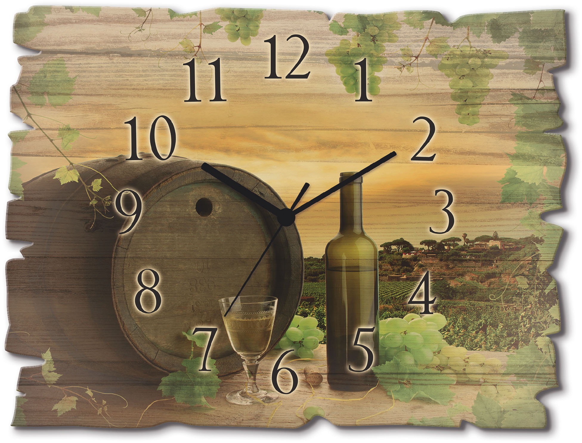 Image of Artland Wanduhr "Holzuhr Wein Trauben Reben Weinberg" wahlweise mit Quarz- oder Funkuhrwerk, lautlos ohne Tickgeräusche