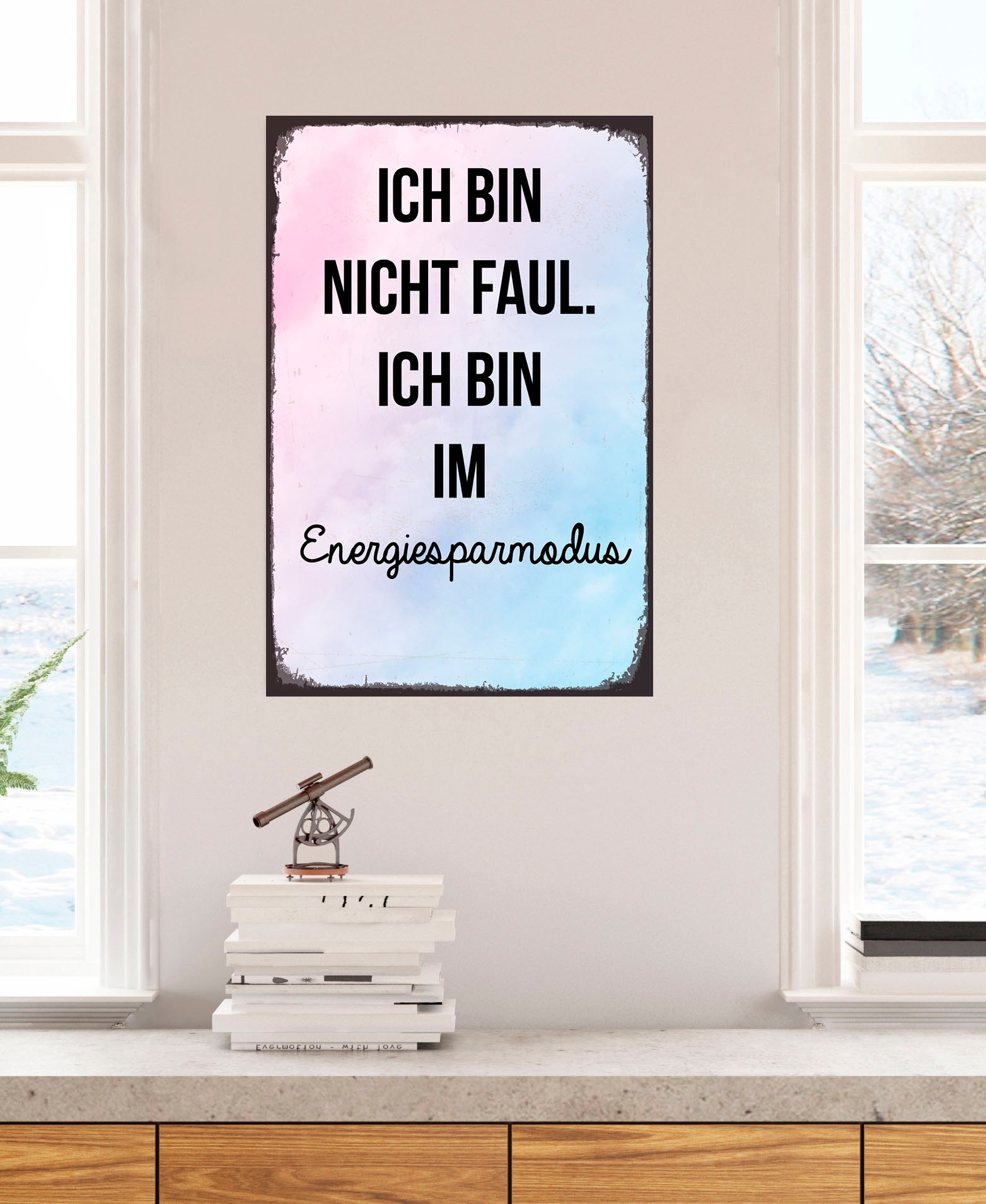 Image of queence Metallbild "Energiesparmodus" Schriftzug Schriftzüge 1 Stk. tlg. Stahlschilder