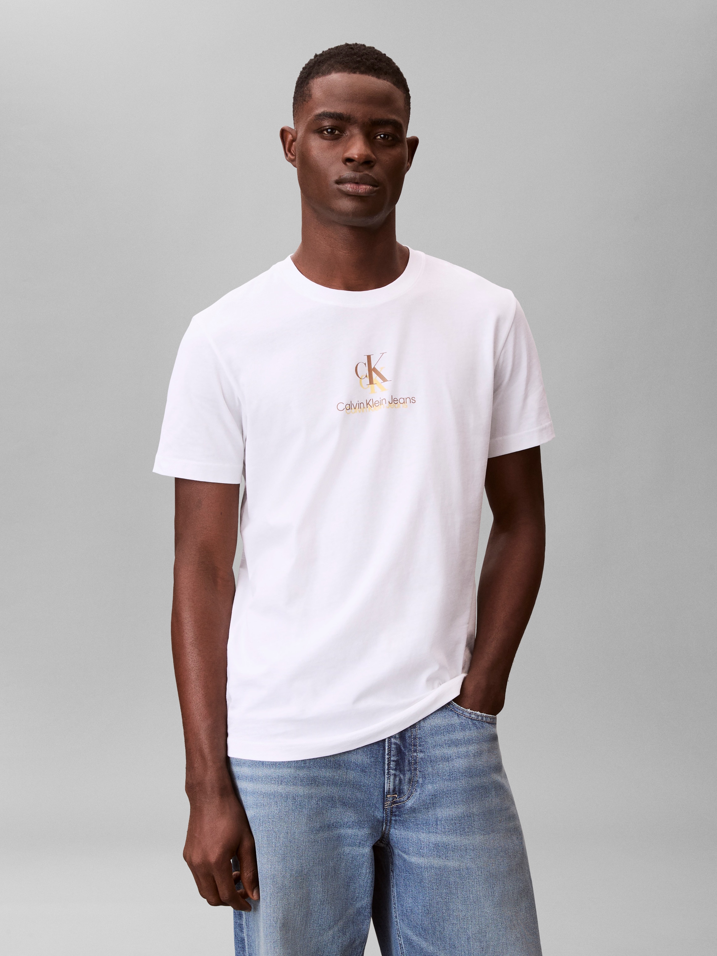 Image of Calvin Klein Jeans T-Shirt Rundhalsausschnitt, Regular Fit, 2-farbiger Logoschriftzug