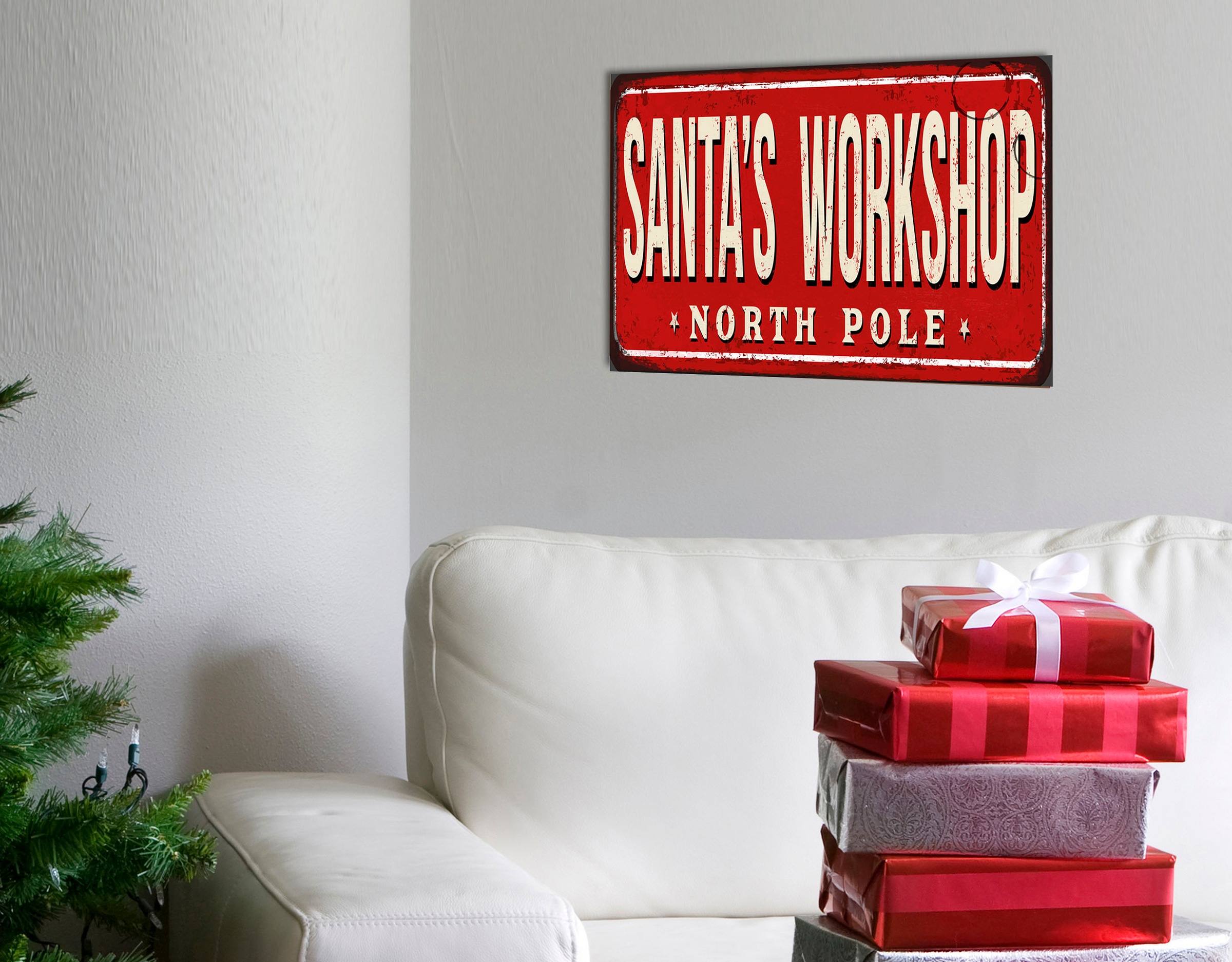 Image of queence Metallbild "Santas Workshop" Schriftzug Schriftzüge Weihnachten 1 Stk. tlg. Stahlschilder
