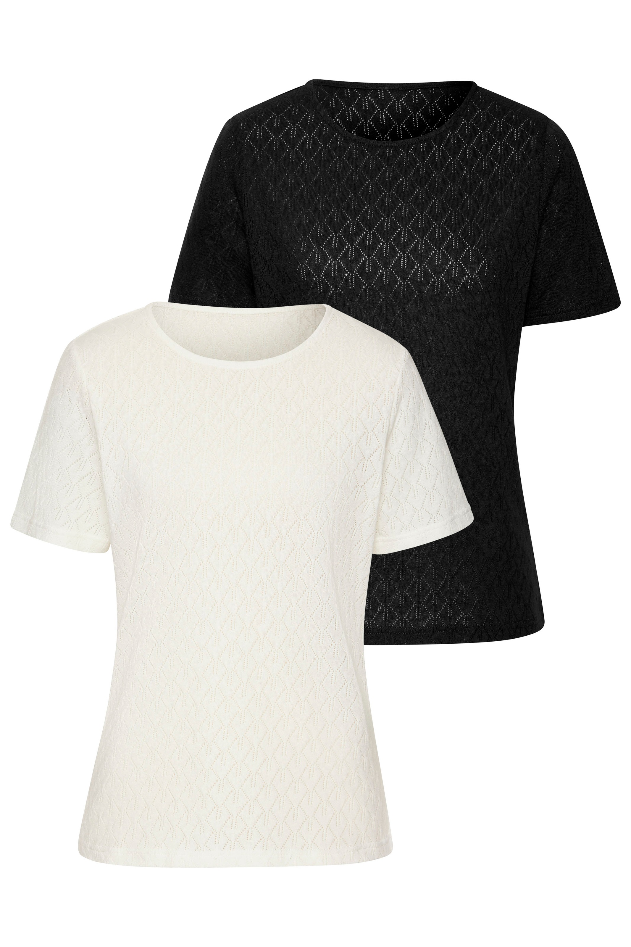 Image of Vivance Kurzarmshirt "mit modischem Ajour-Muster" 2er-Pack, aus weicher Baumwoll-Qualität