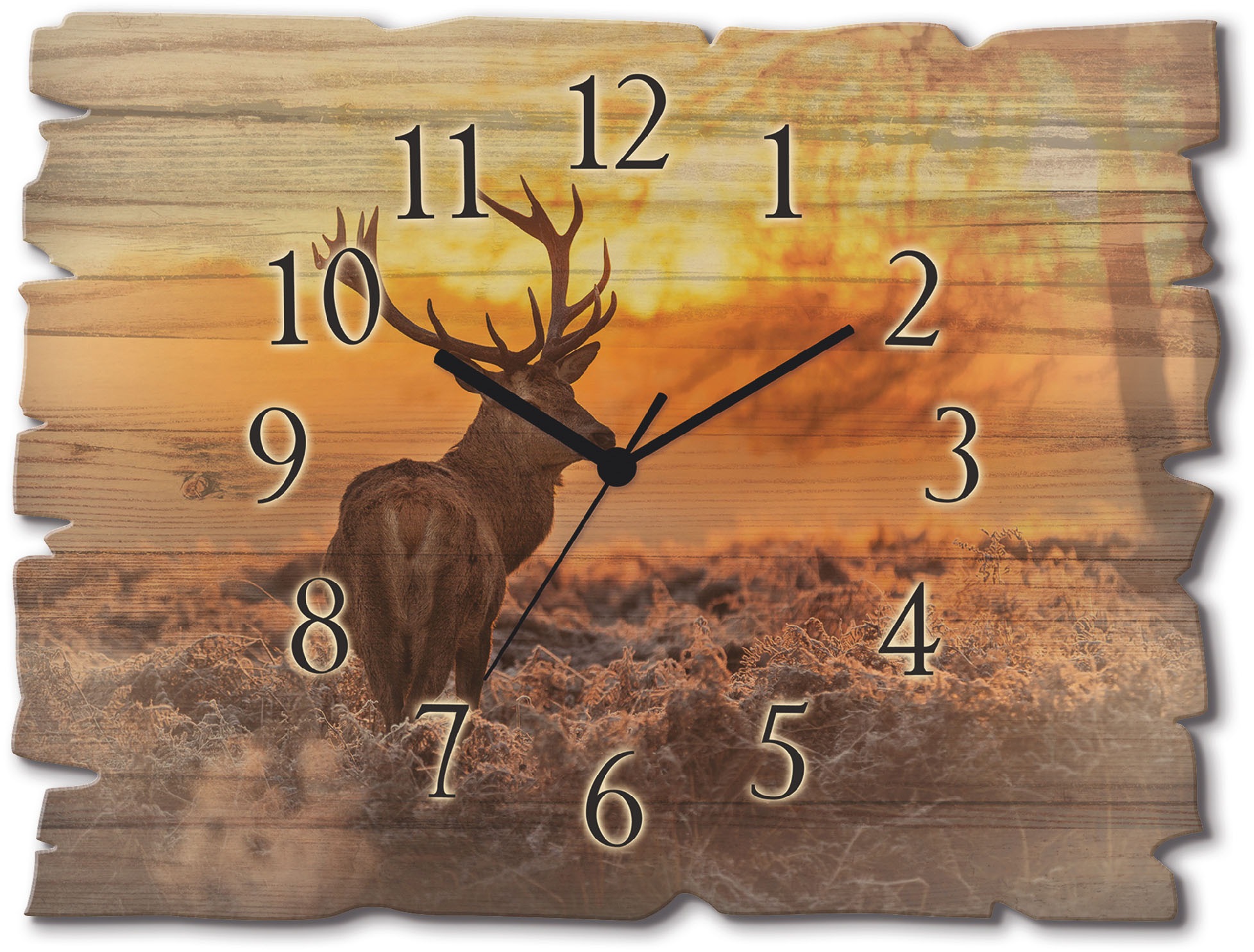 Image of Artland Wanduhr »Holzuhr Rotwild«, in vielen Grössen & Produktarten - Alubild / Outdoorbild für den Aussenbereich, Leinwandbild, Poster, Wandaufkleber / Wandtattoo auch für Badezimmer geeignet bei Ackermann Versand Schweiz