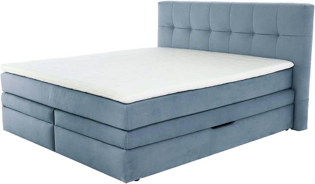 Jockenhöfer Gruppe Boxspringbett »AMY mit Bettkasten, inkl. Taschenfederkernmatratze Härtegrad H3-H4« mit 6 cm Kaltschaum-Topper, Samt-Bezug, 180x200 und 200x200 cm