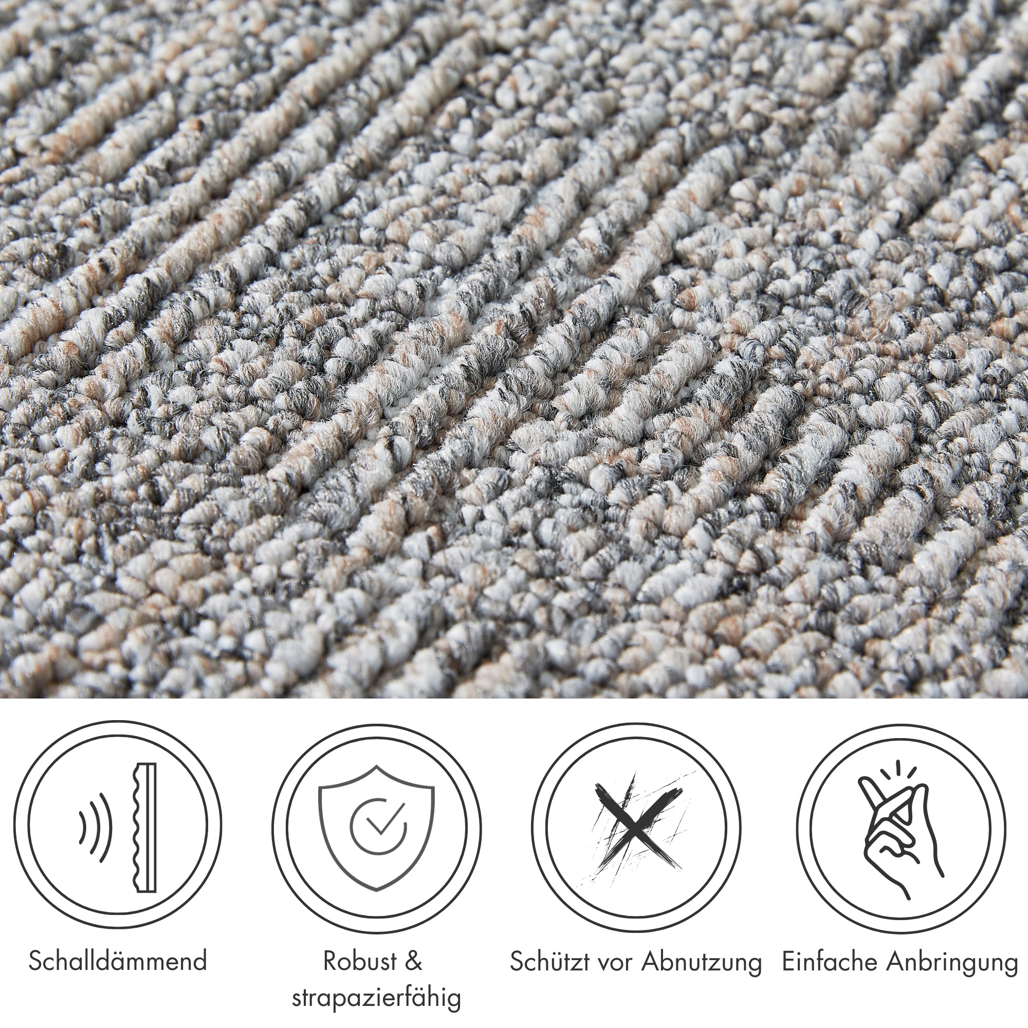 Andiamo Tapis de marche »Leo, Made in Poland« Semicirculaire 6 mm Höhe boucle grossière chinée, autocollante, 15 pièces dans un set