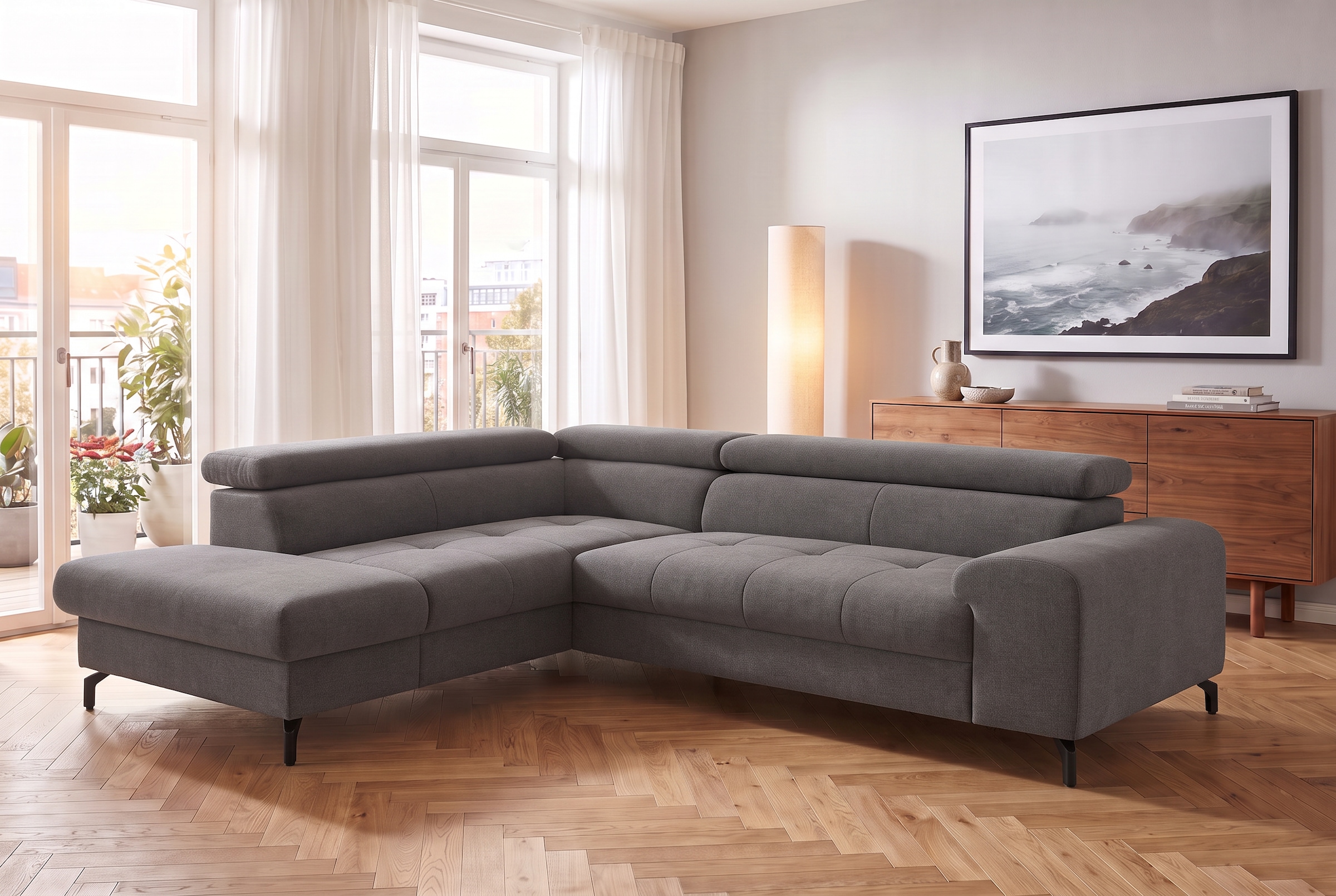 COTTA Ecksofa »Aura L-Form, B: 260 cm, inkl. Schlaffunktion, auch in Cord« mit Schlaffunktion, Bettkasten & Kopfteilverstellung