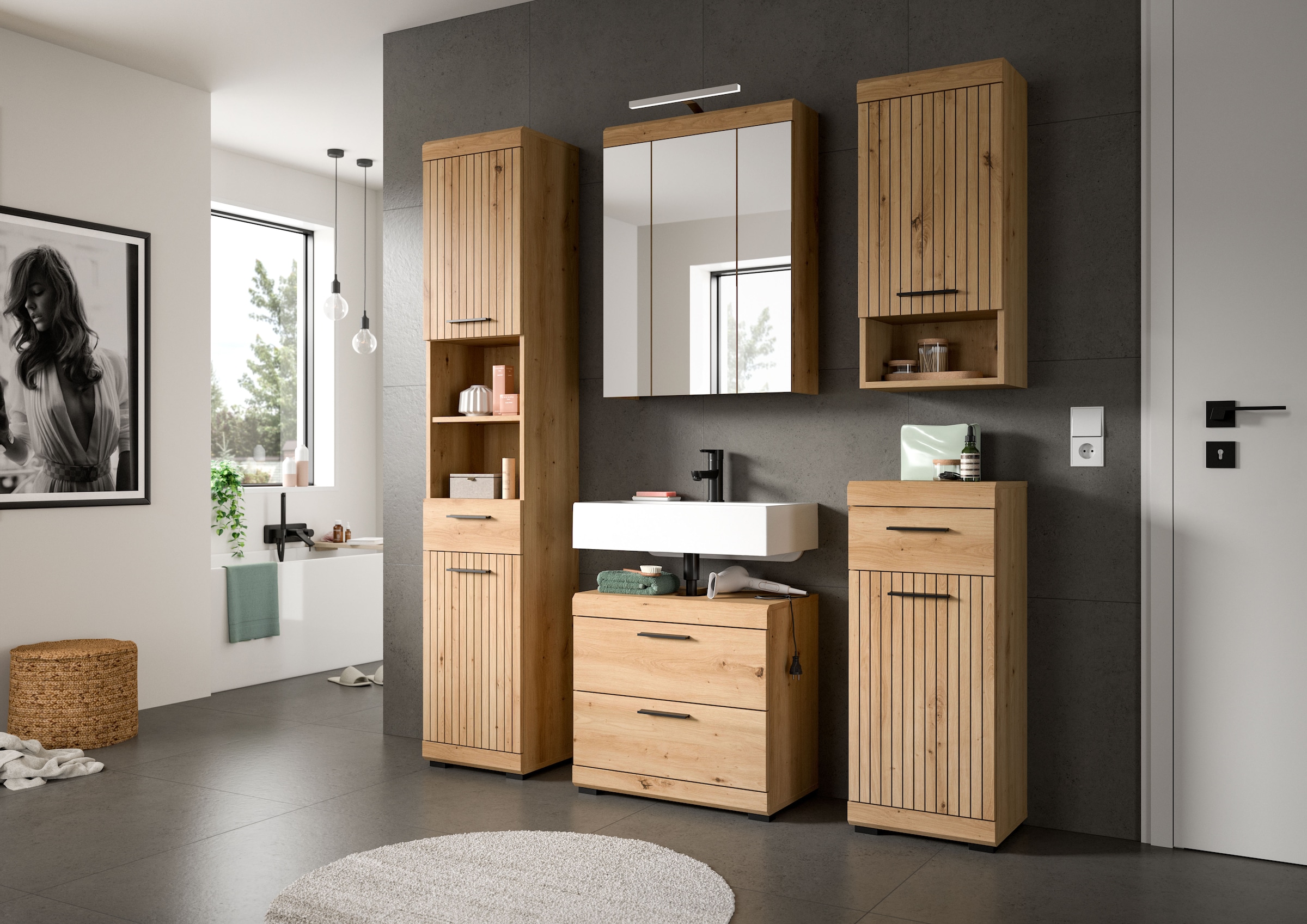 welltime Badmöbel-Set »SIENA, 5 teilig, inklusive LED Beleuchtung, bestehend aus:« Set, TOPSELLER!, 5 Stk. tlg.