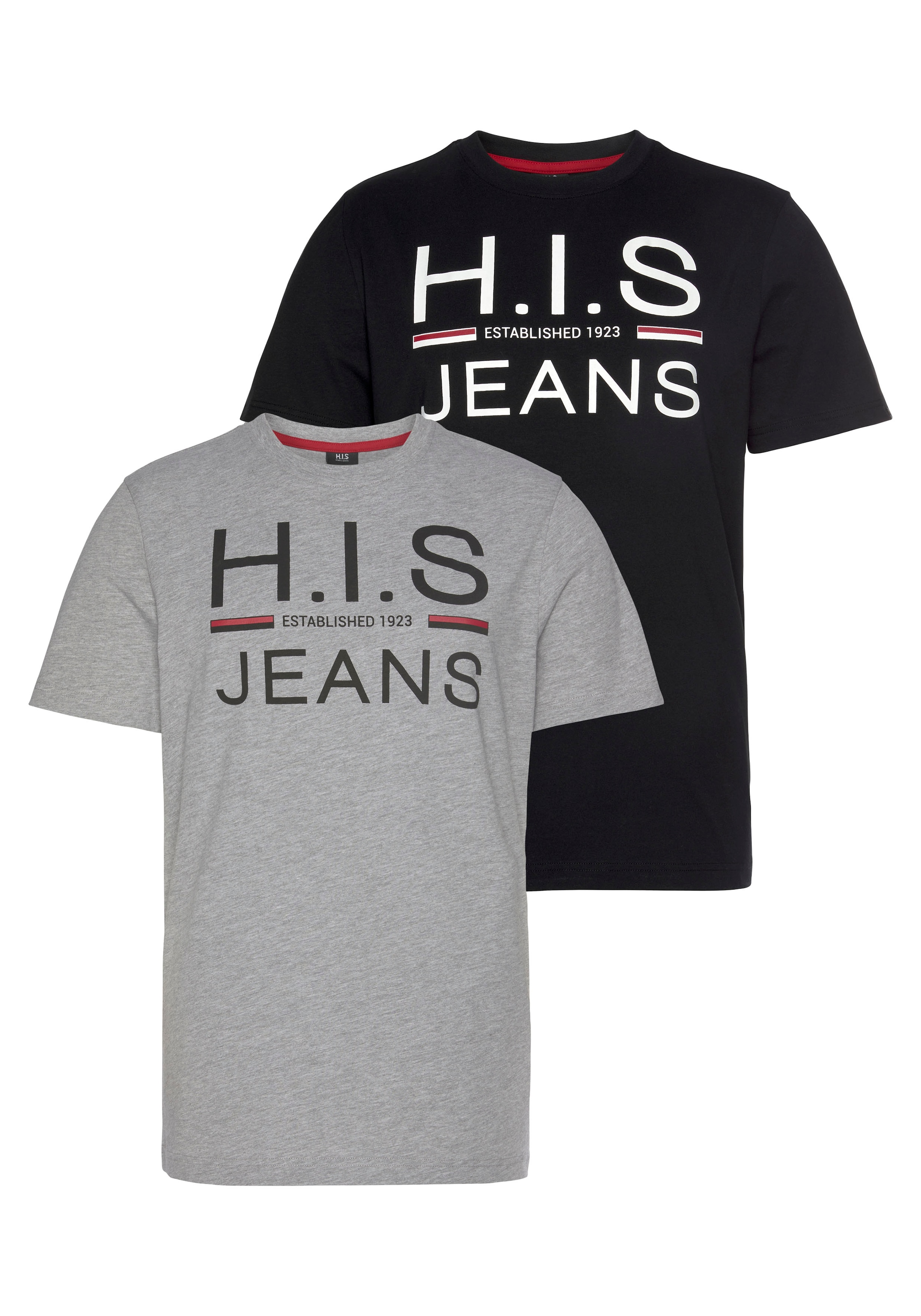 Image of H.I.S Rundhalsshirt Packung, 2er-Pack, schmal geschnitten, bedrucktes Design, Rundhals, aus Baumwolle