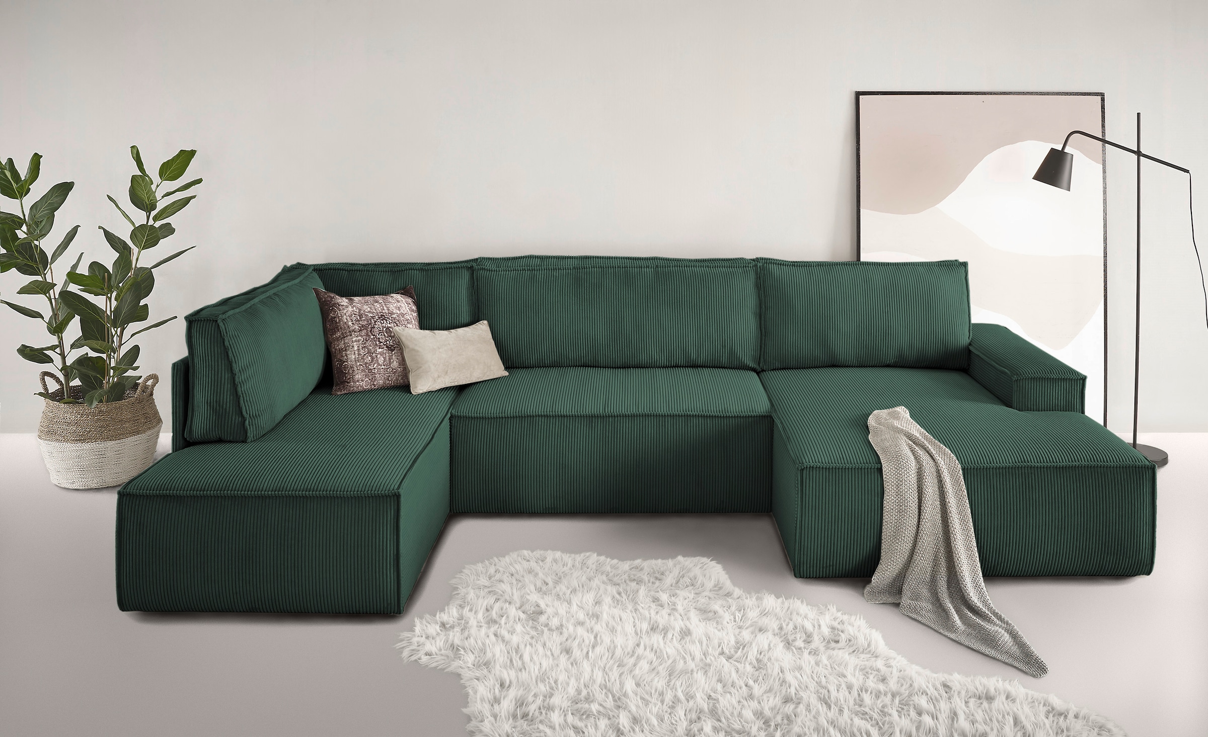 Image of Home affaire Wohnlandschaft "SHERWOOD U-Form, 329 cm - OTTO. Verlässliche Qualität." Schlaffunktion m. Bettkasten (194x139 cm), Cord, Vintage, Samtvelours