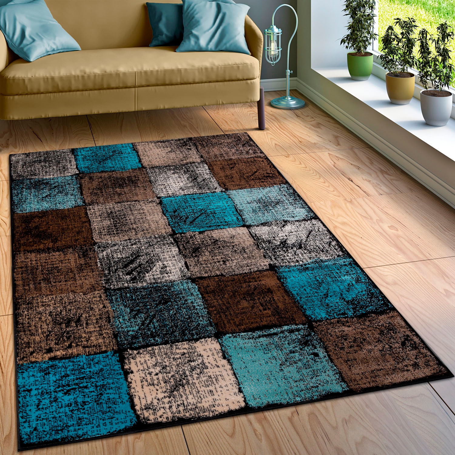 Image of Paco Home Teppich "Metro 155" rechteckig 12 mm Höhe Kurzflor, modernes Karo-Muster, ideal im Wohnzimmer & Schlafzimmer