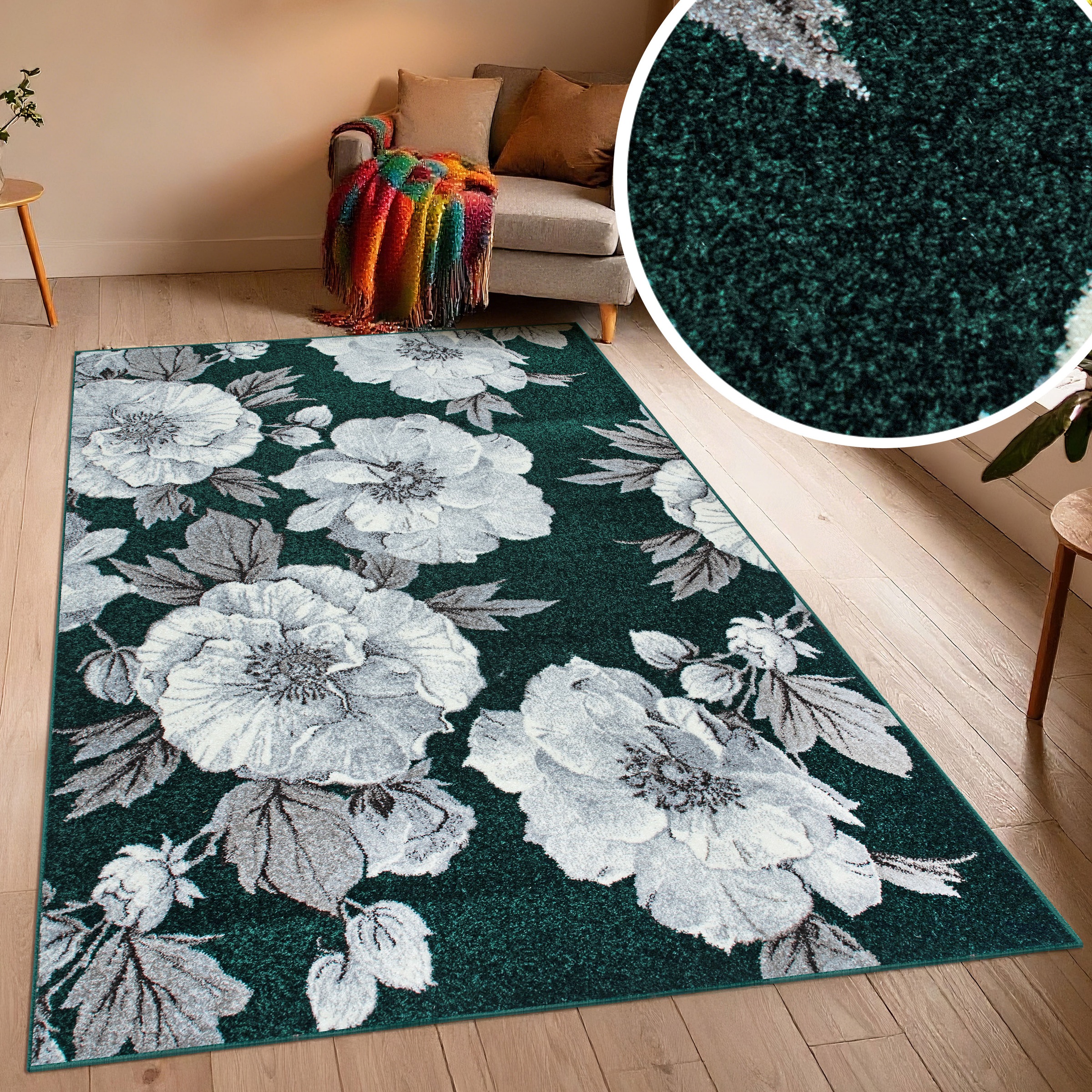 Image of GOODproduct Teppich "Florent, Blumen Design, Vintage" rechteckig 9 mm Höhe Floral, detailreiche Blüten, Botanical, elegant, Wohnzimmer