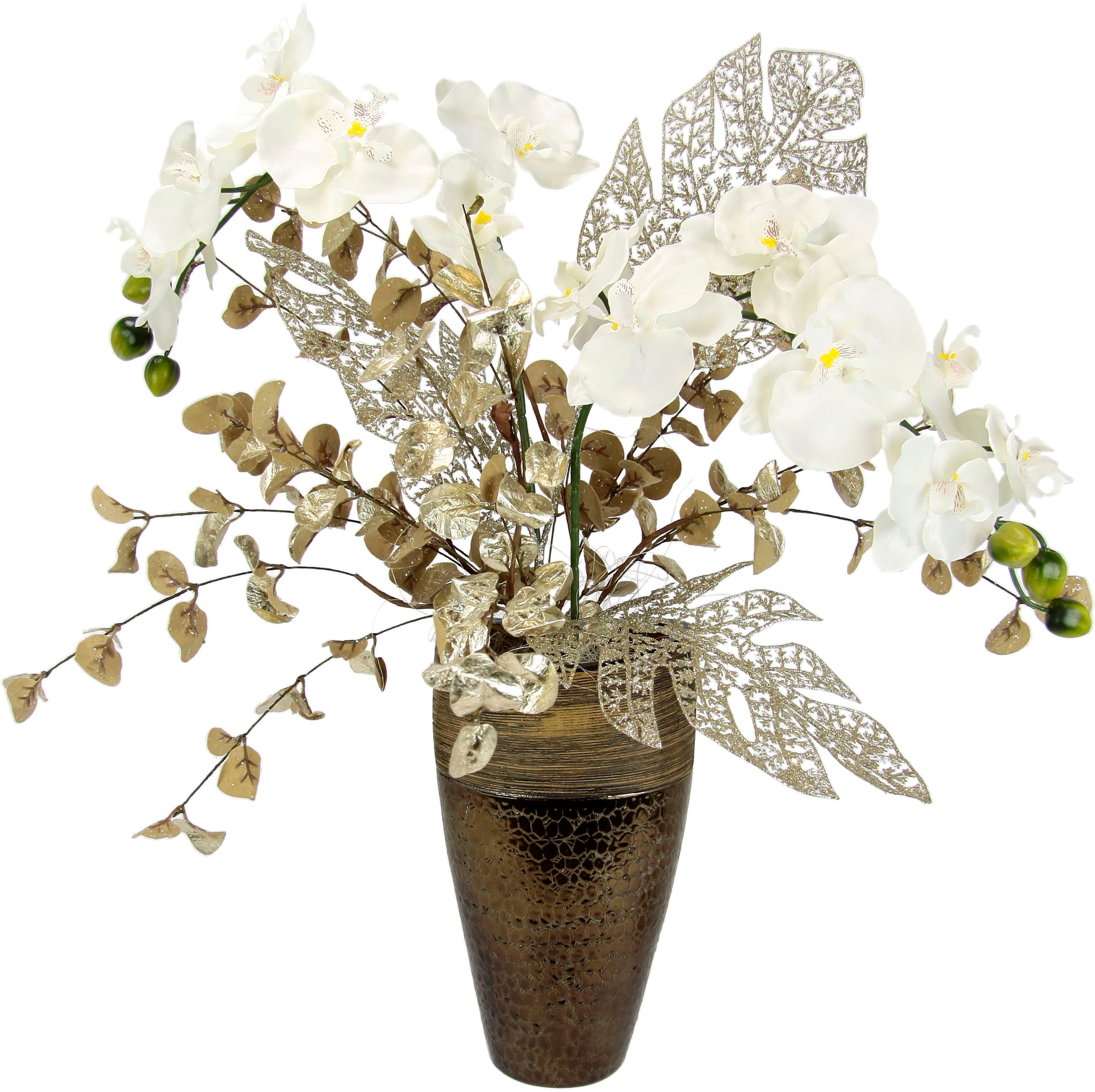 I.GE.A. Winterliche Kunstpflanze »Gesteck mit Orchidee prix! Weihnachtdeko,«, Kunstblumen-Arrangement, à bas in Keramikvase, Weihnachtsgesteck festliche Blumenensemble