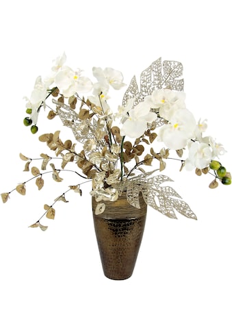 Winterliche Kunstpflanze »Gesteck mit Orchidee in Keramikvase, festliche Weihnachtdeko,«