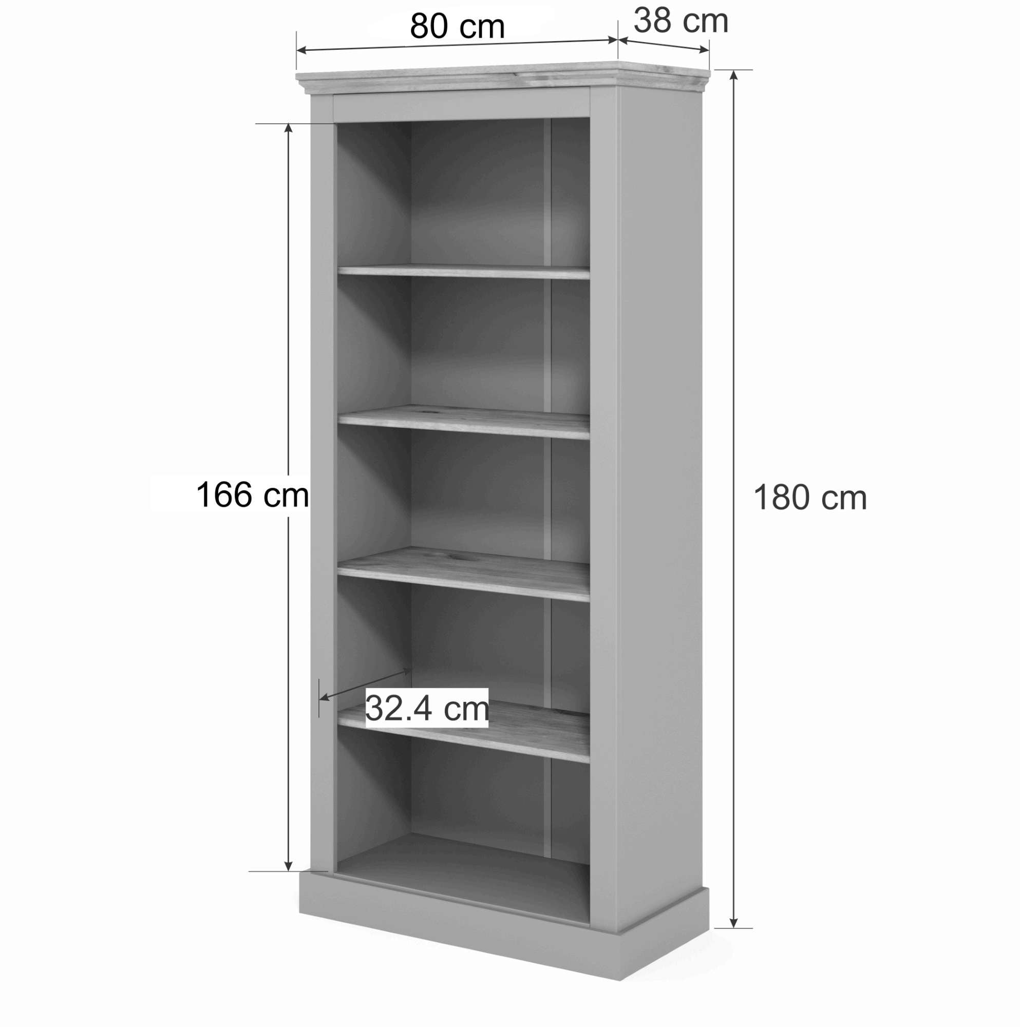 GOODproduct Bücherregal »Selma, Standregal, Stauraumregal, aus massivem Kiefernholz. FSC®« mit 1 festen und 3 verstellbaren Einlegeböden, Breite 80cm, Höhe 180cm