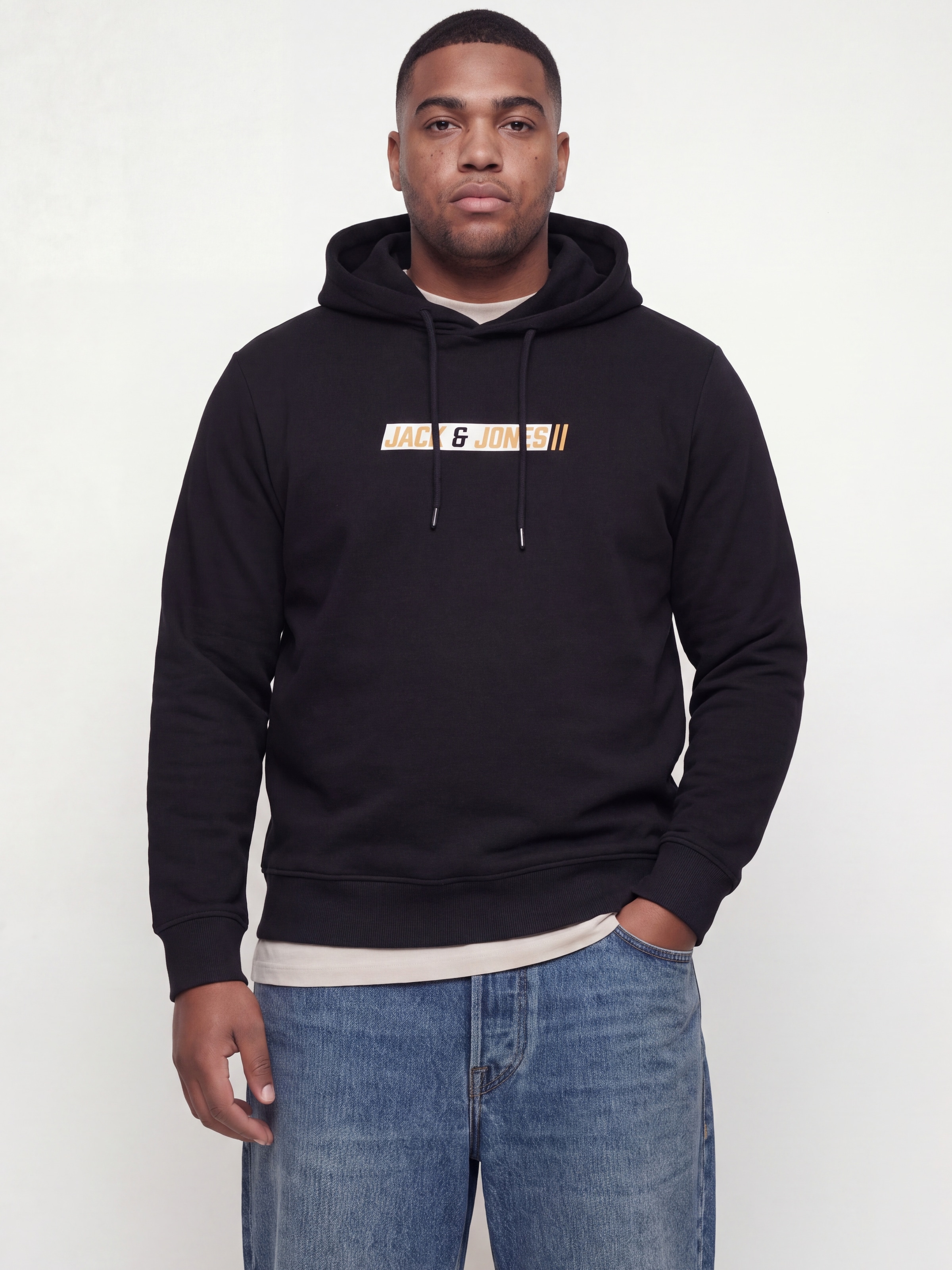 Image of Jack & Jones PlusSize Kapuzensweatshirt "JJMUNK SWEAT HOOD PLS", Materialmix, normal geschnitten