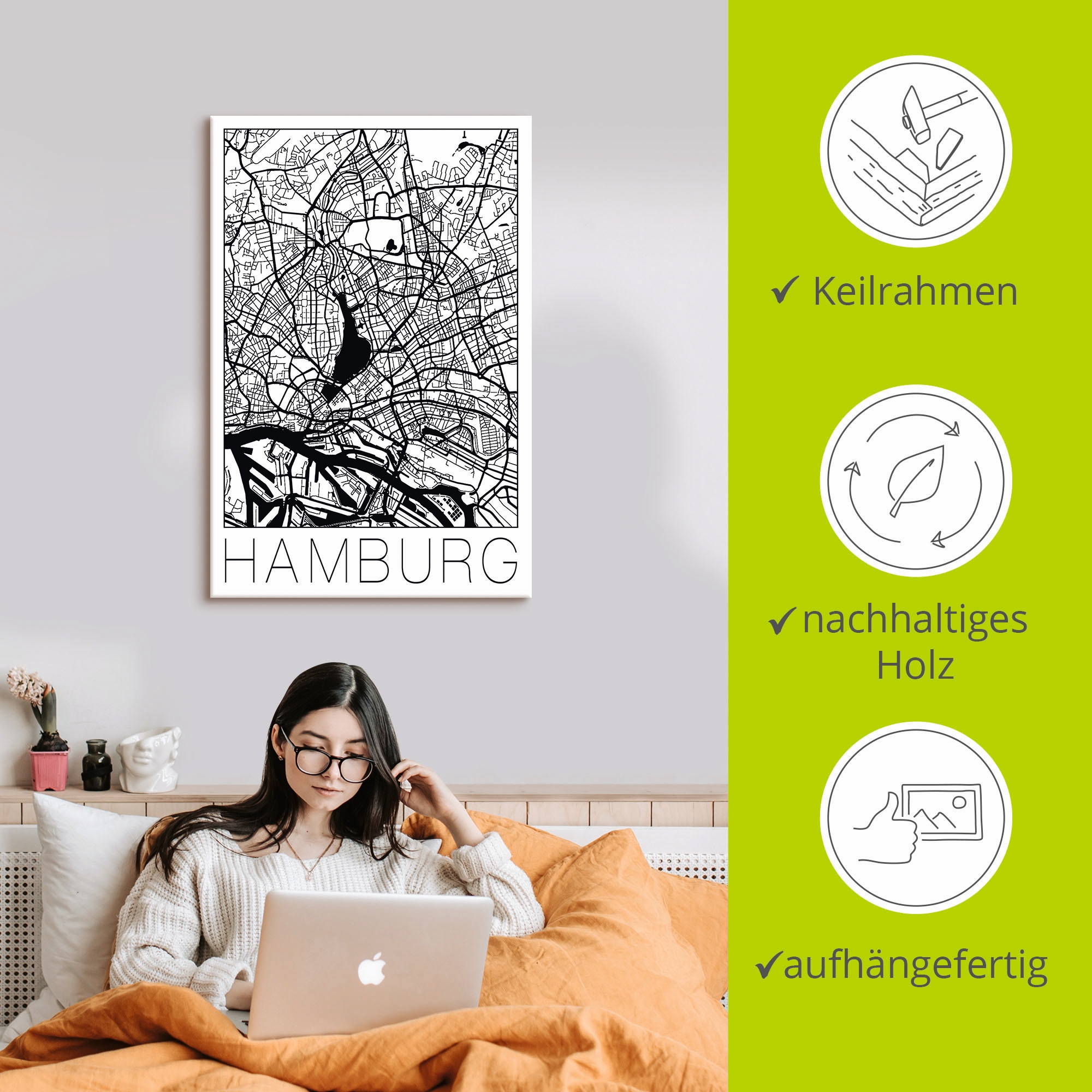 Artland Wandbild »Retro Karte Hamburg Deutschland« Deutschland 1 Stk. tlg. als Leinwandbild, Poster in verschied. Grössen